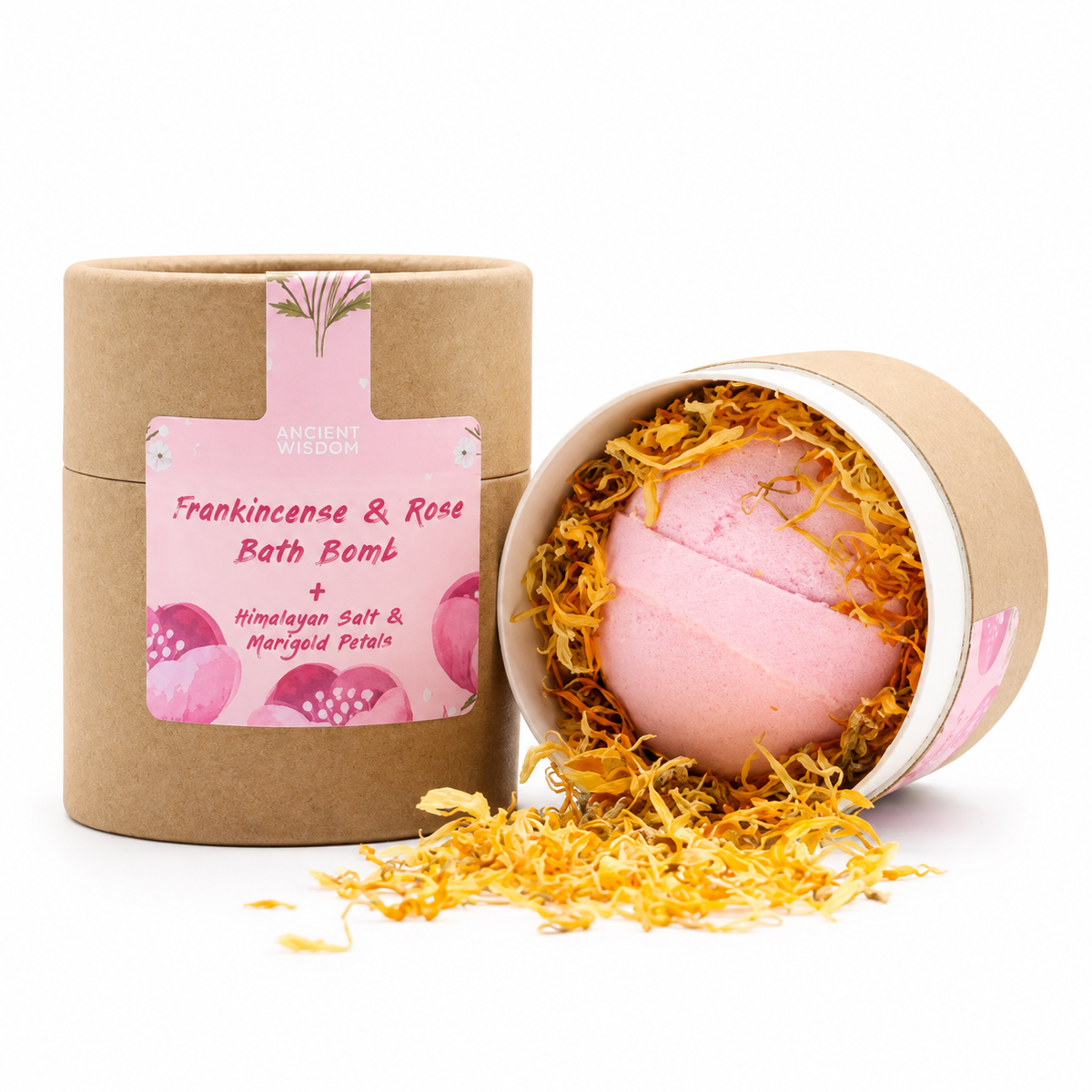 Badebombe „Blooming Pink Bliss“ mit Rose & Ringelblumen – inneres Gleichgewicht