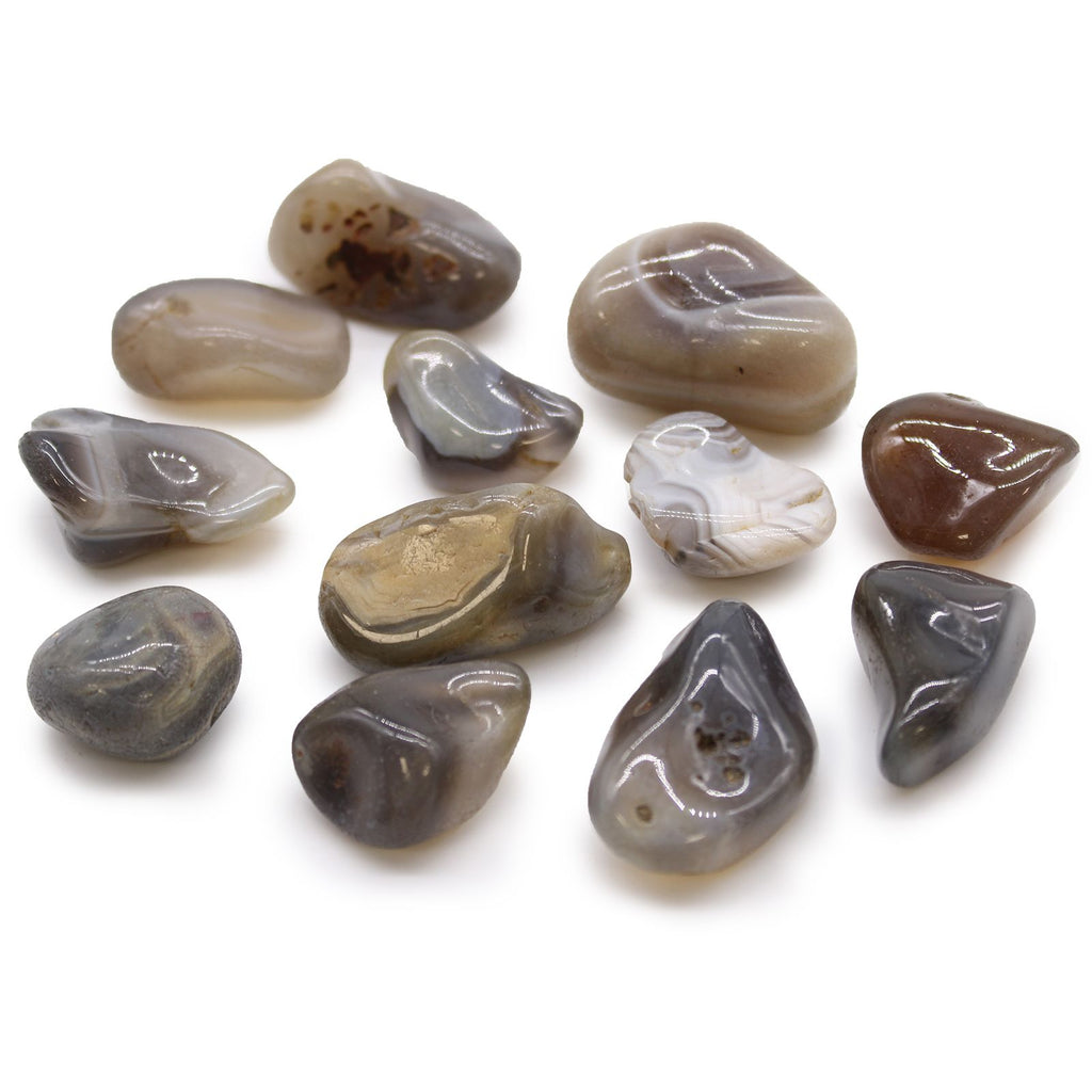 Grauer Achat - 12 mittlere afrikanische Trommelsteine - Botswana