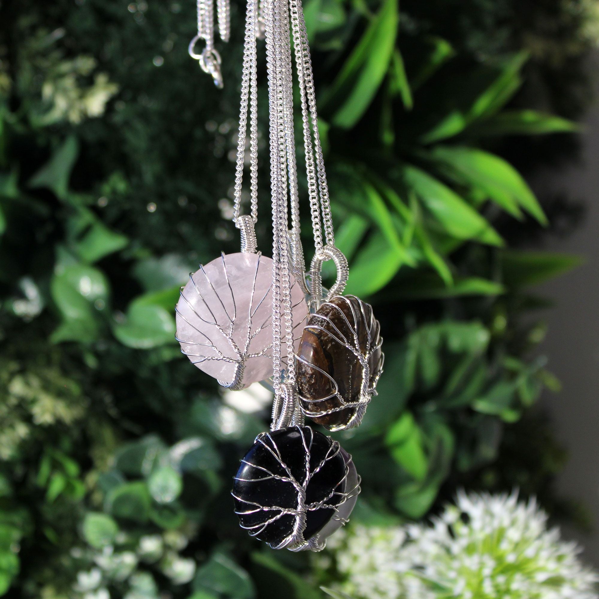 Edelsteinhalskette Tree of Life - Schwarzer Onyx