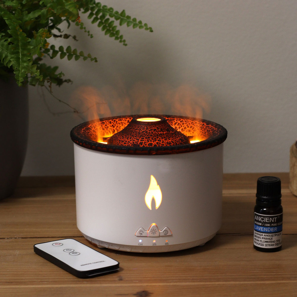 Volcano - Mittlerer Aromadiffuser mit 3D-Vulkan- & Flammeneffekt, Farbwechsel und Fernbedienung