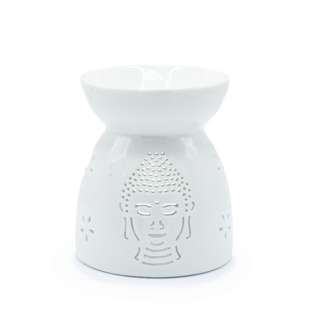 Weiße Duftlampe mit Buddhamotiv