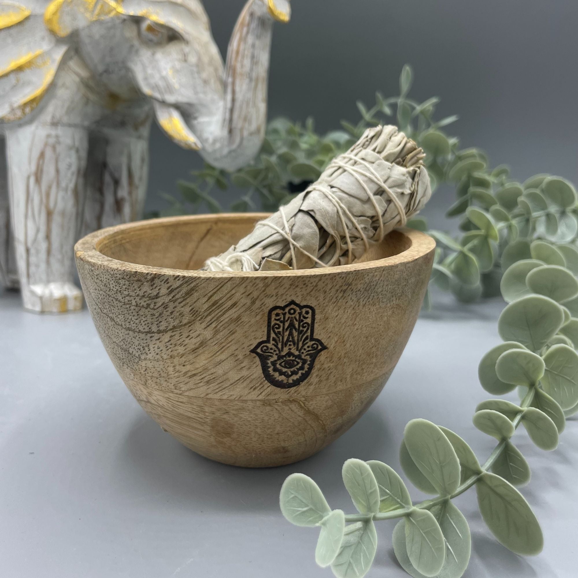 Ritualschale Hamsa · Mangoholz · 12x7cm