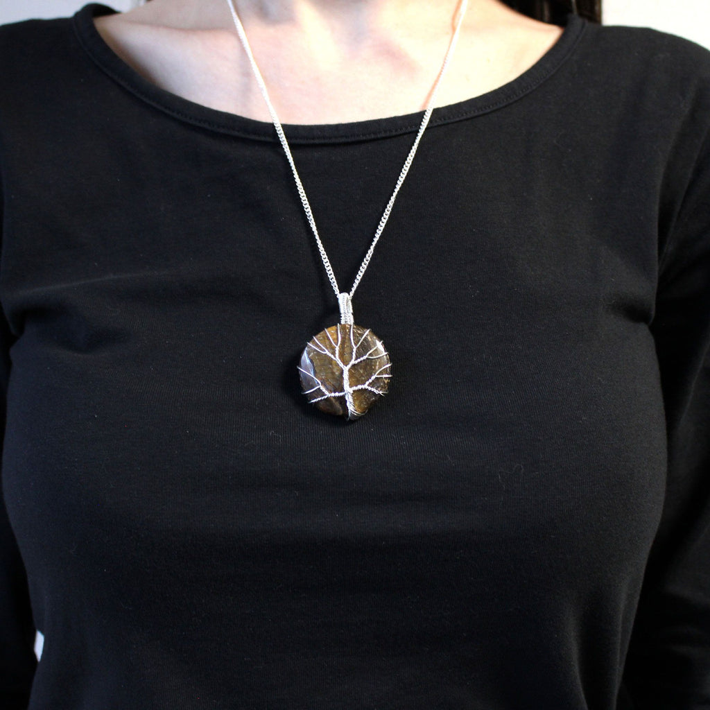 Edelsteinhalskette Tree of Life - Tigerauge