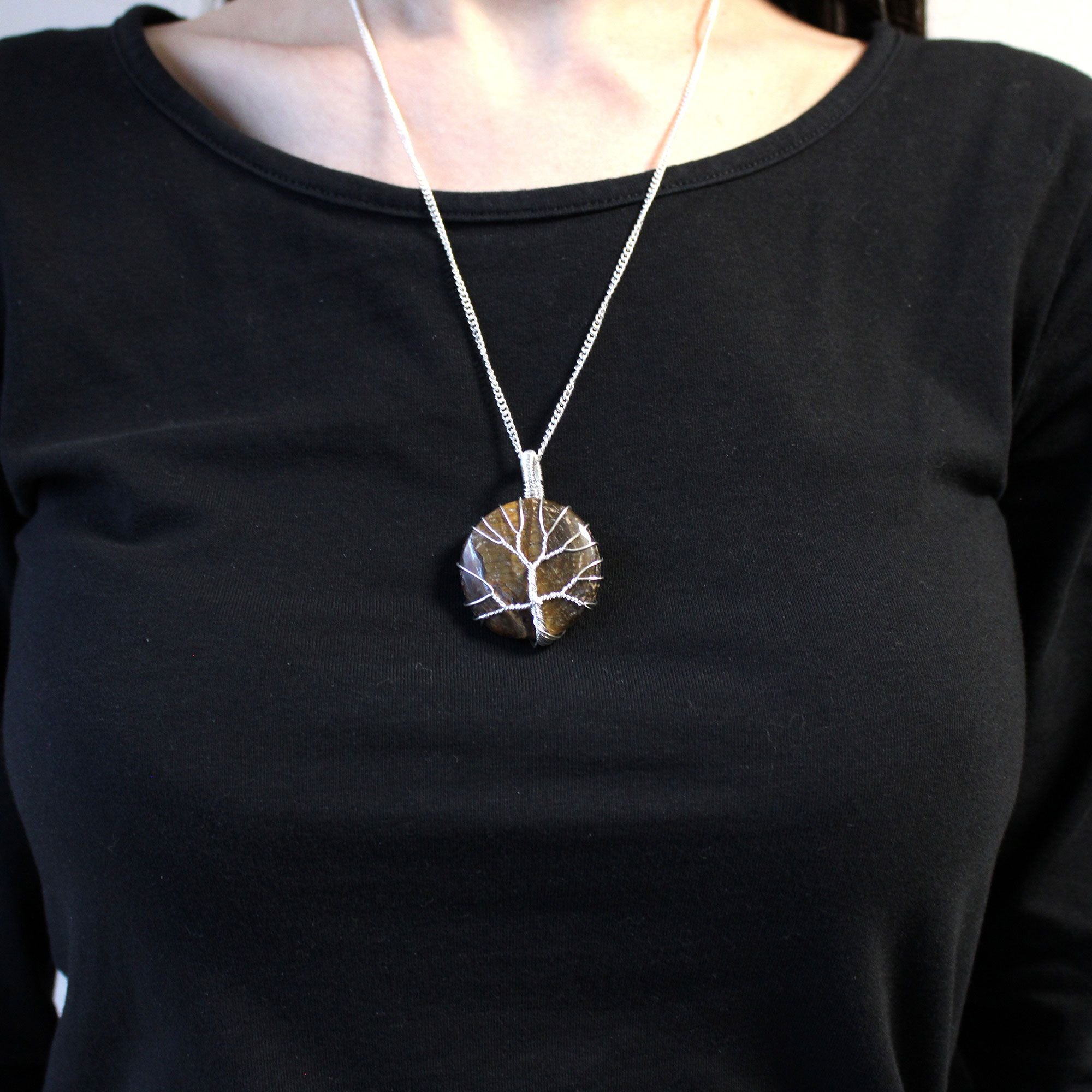 Edelsteinhalskette Tree of Life - Tigerauge