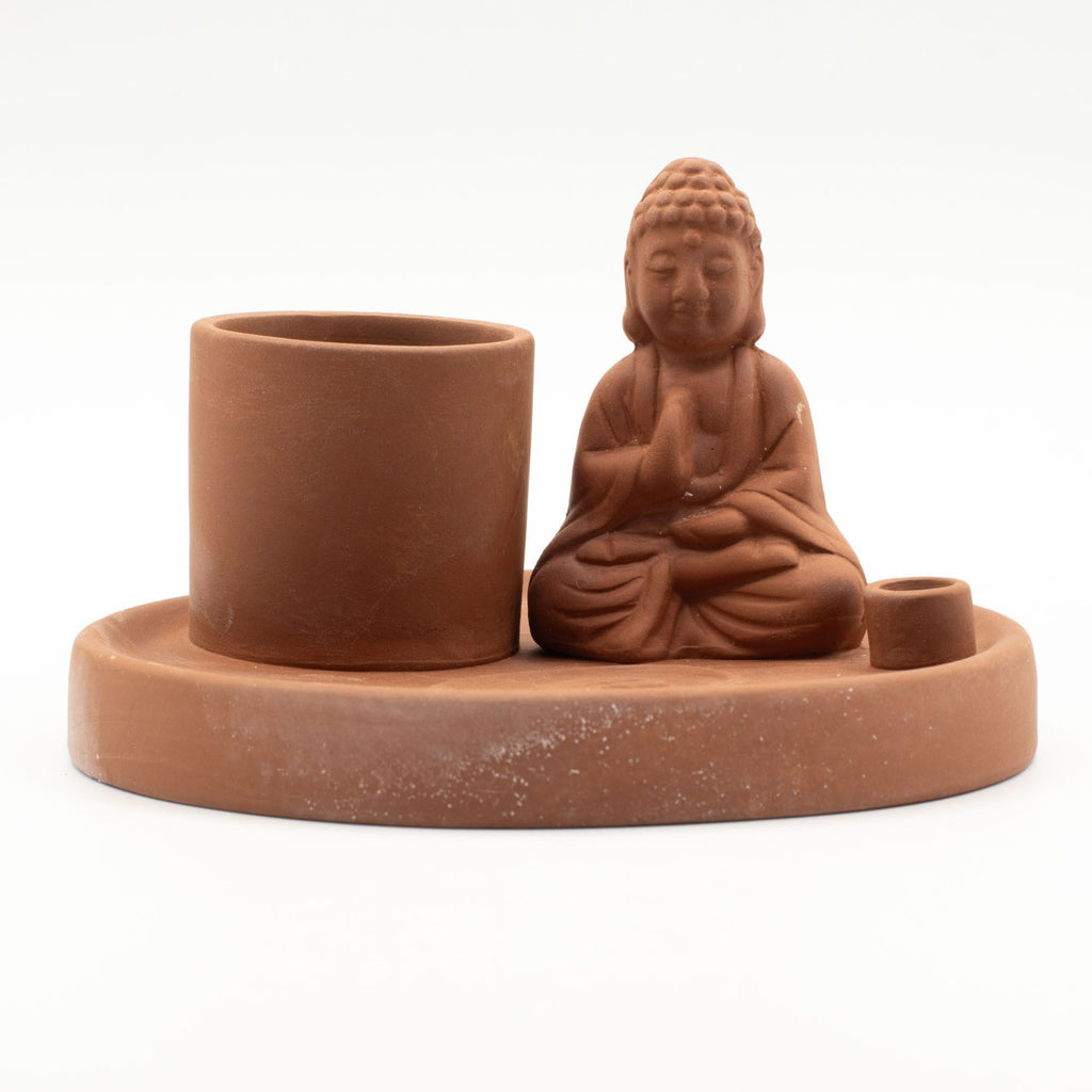 Multifunktionale Räucherschale in Terrakotta-Optik - Buddha