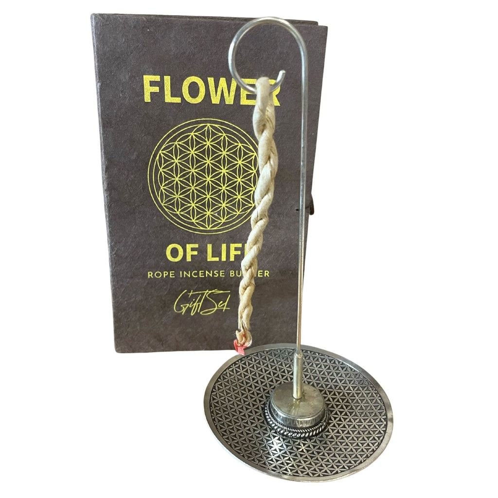 Räucherseil-Set Blume des Lebens – mit silberfarbenem Halter