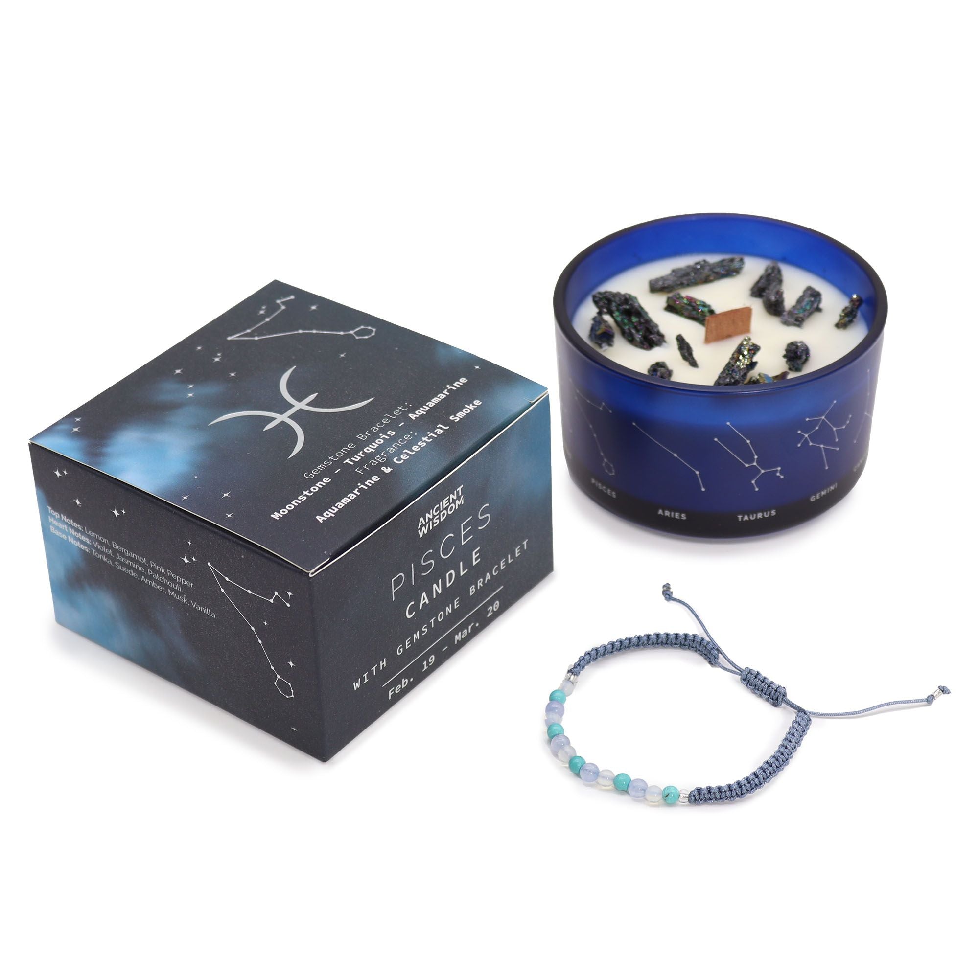 Sternzeichenkerze mit Edelsteinarmband – Fische