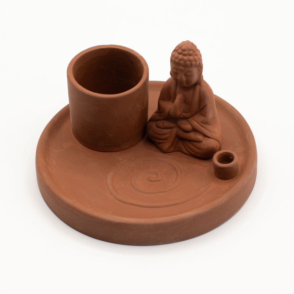 Multifunktionale Räucherschale in Terrakotta-Optik - Buddha