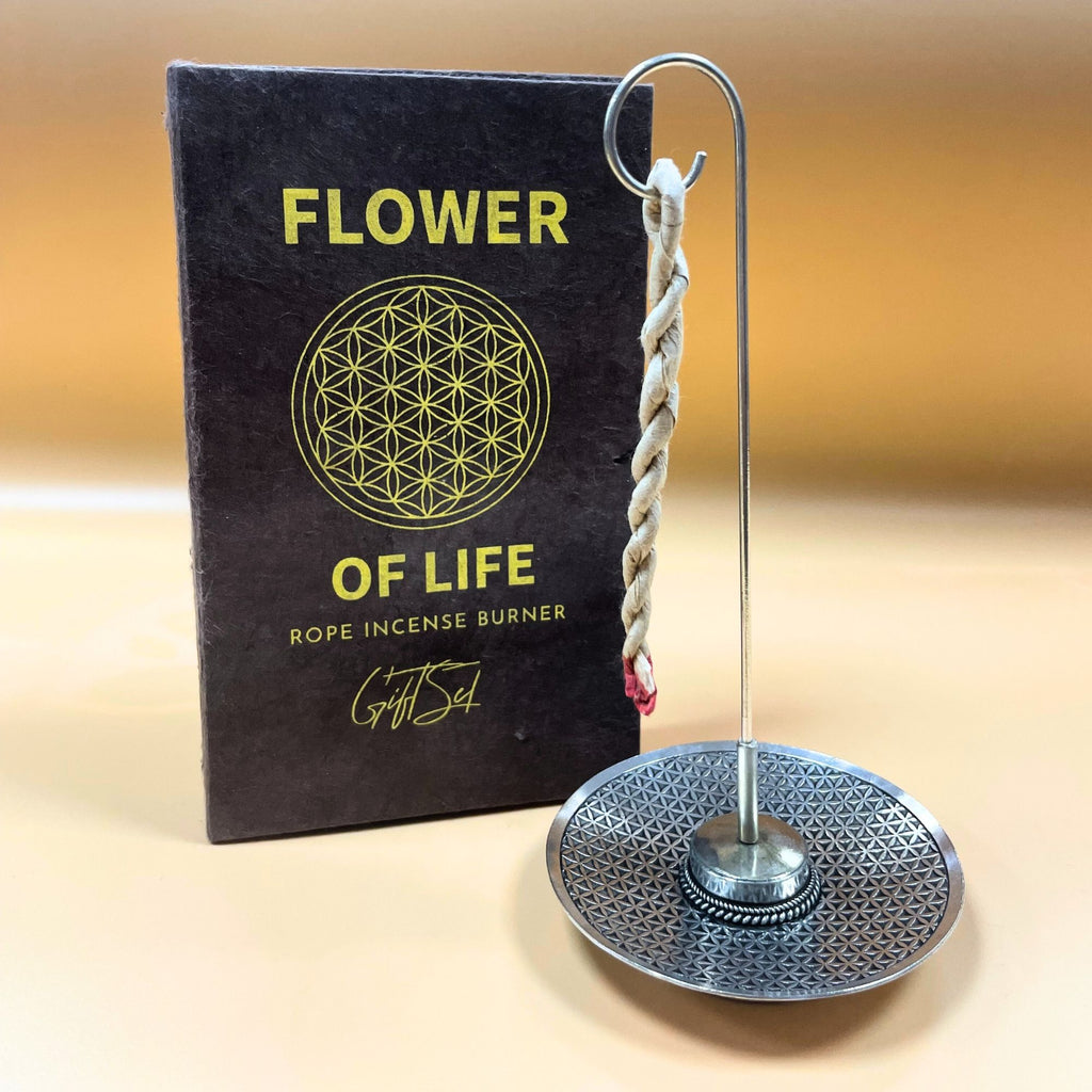 Räucherseil-Set Blume des Lebens – mit silberfarbenem Halter
