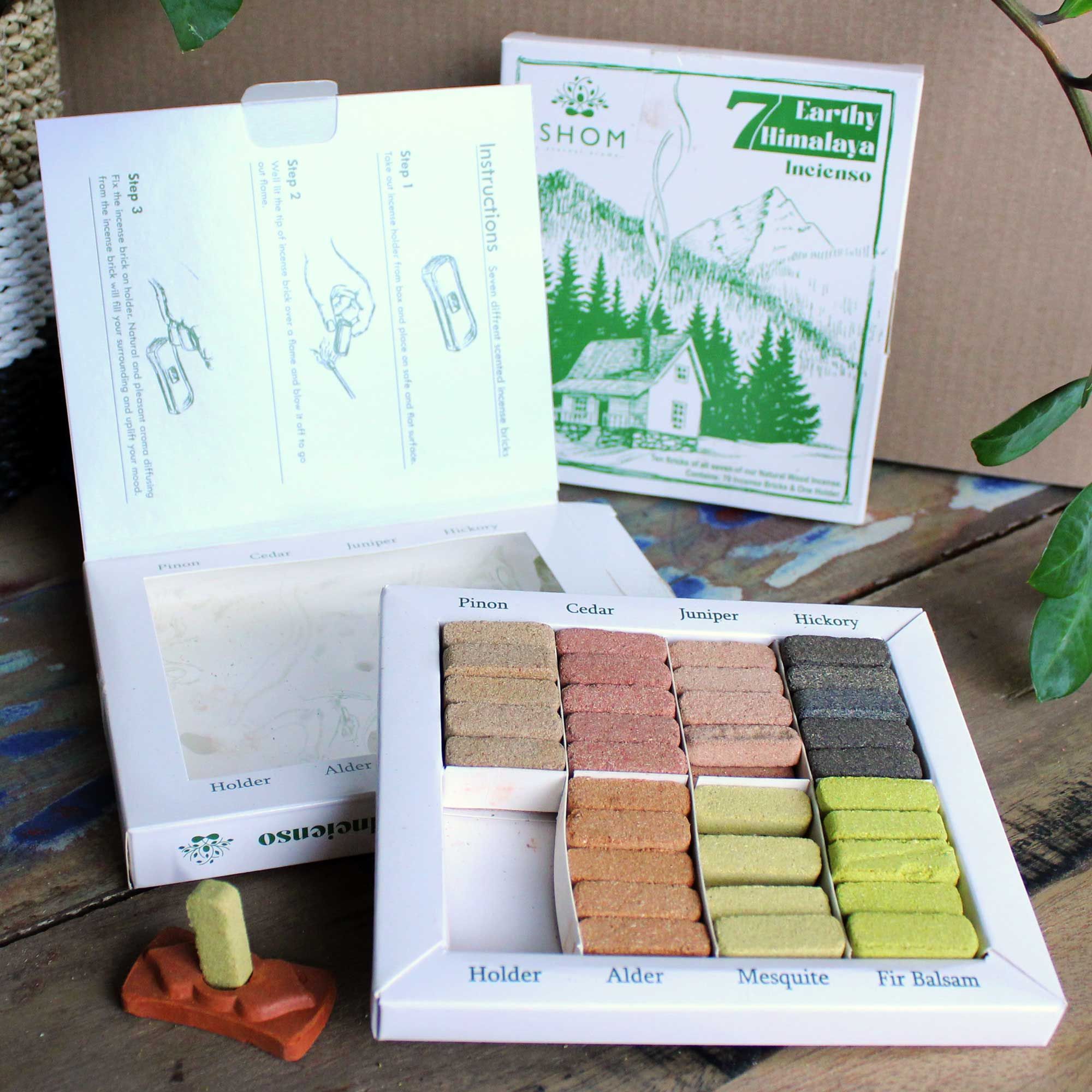 Räuchersteine Duft-Set „Earthy Himalaya“ – 7 Sorten mit Terrakotta-Halter