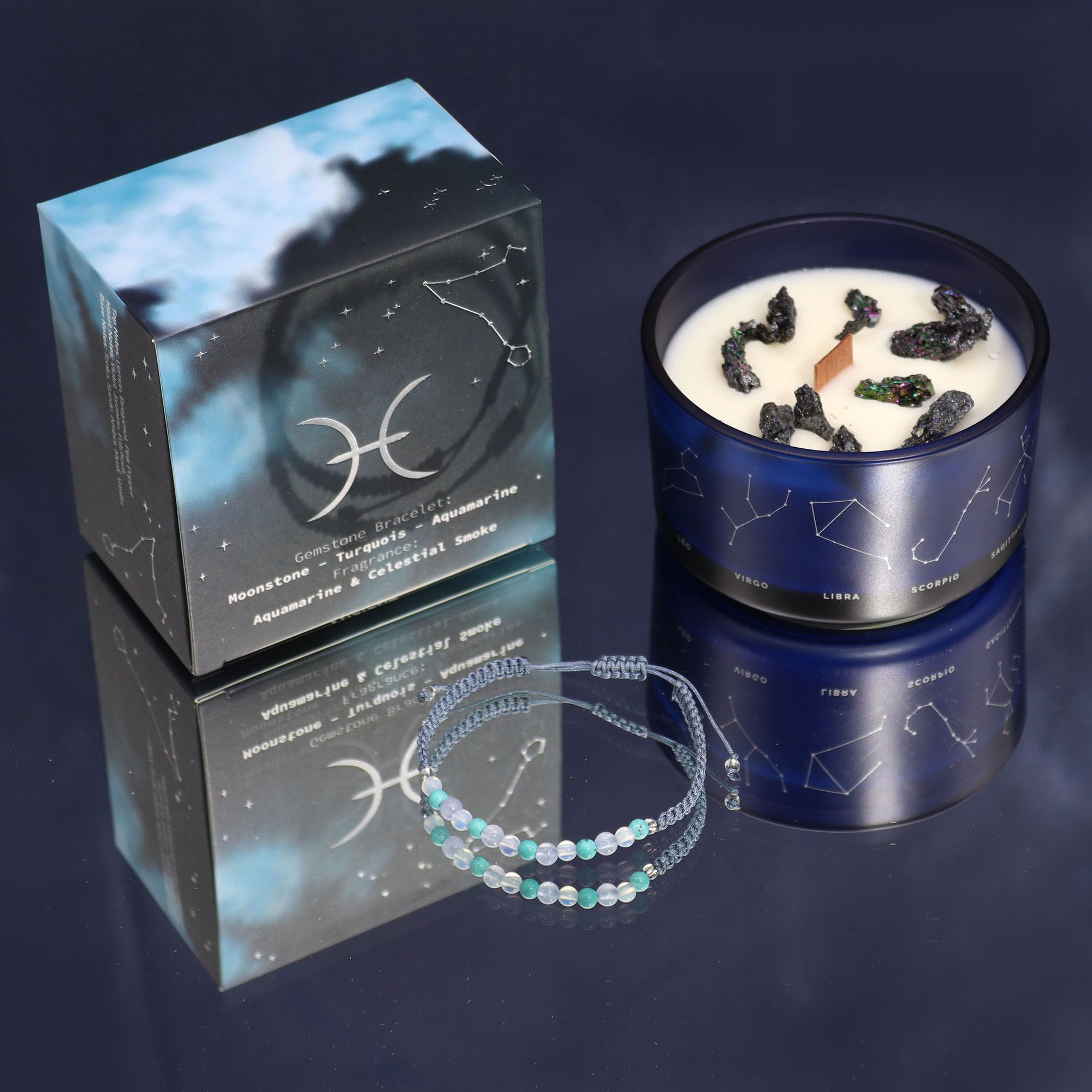 Sternzeichenkerze mit Edelsteinarmband – Fische