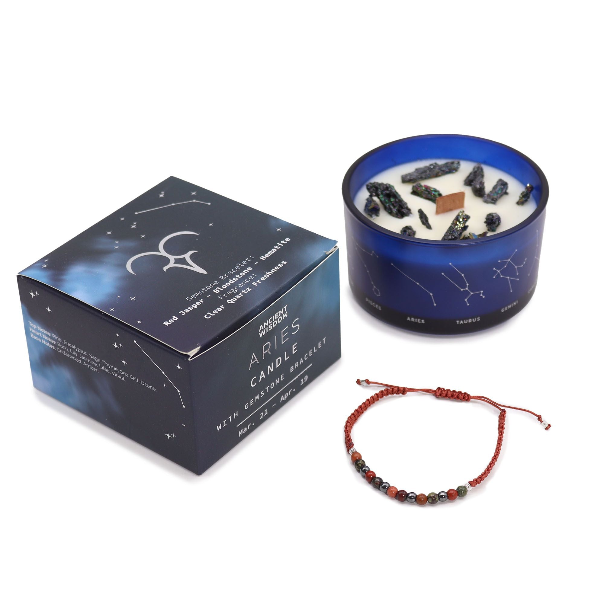 Sternzeichenkerze mit Edelsteinarmband – Widder