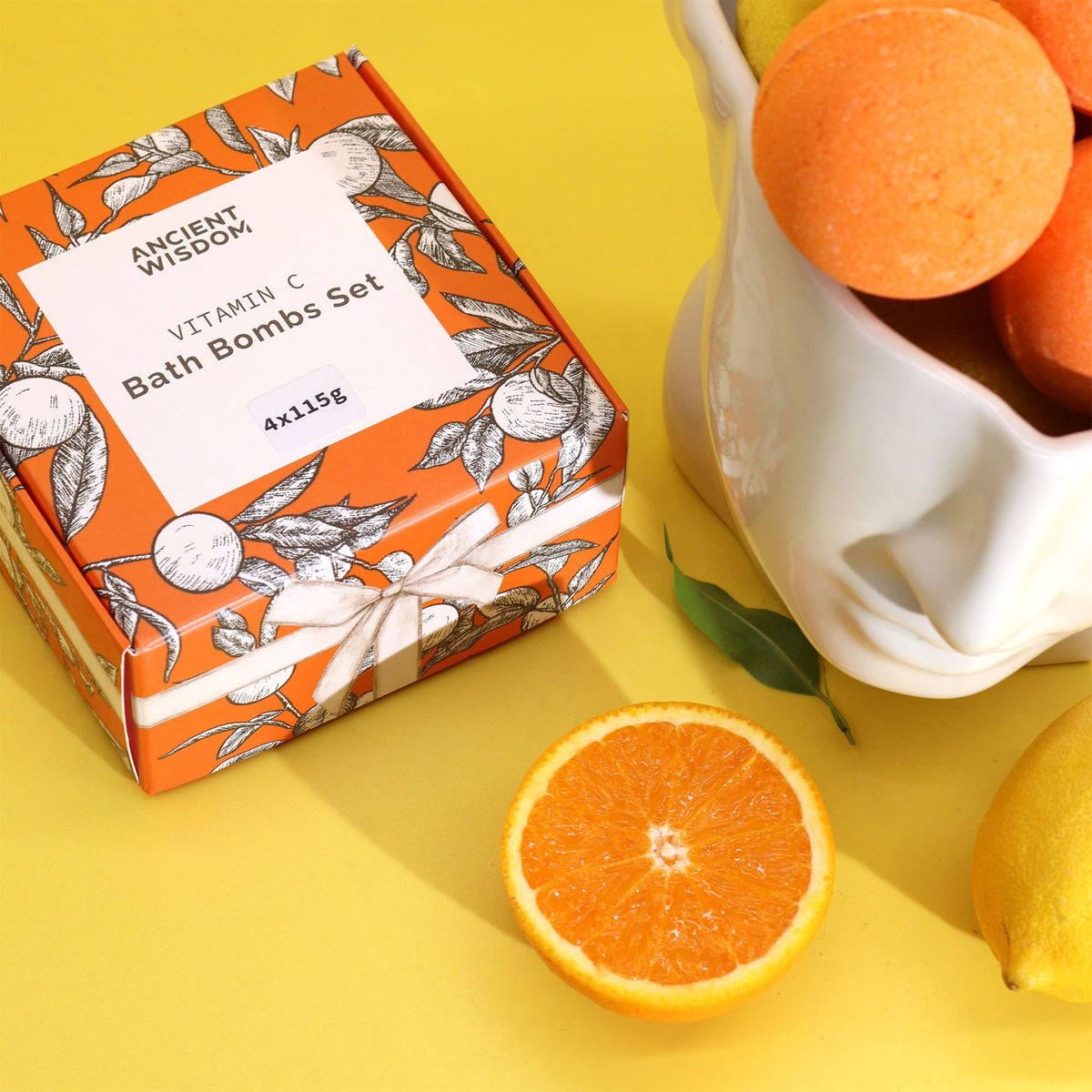 Aromatherapie Vitamin C Badebomben 4er-Set mit Orange & Zitrone – Zitrus-Spa für Zuhause