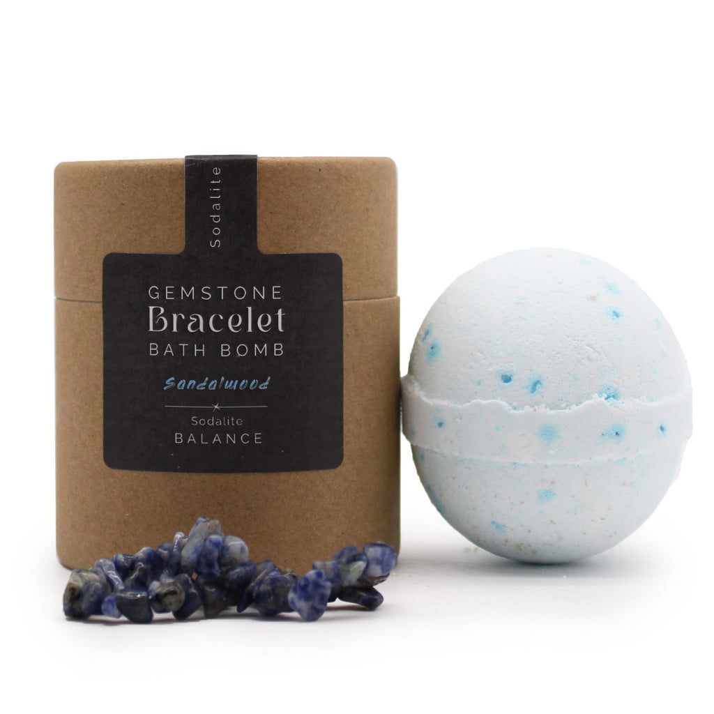 Badebombe mit Sodalith-Armband – Sandelholz & Meersalz