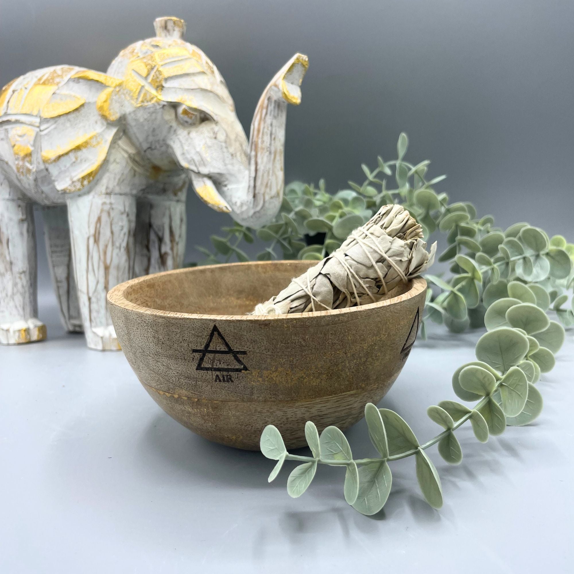 Ritualschale Vier Elemente · Mangoholz · 14x7cm
