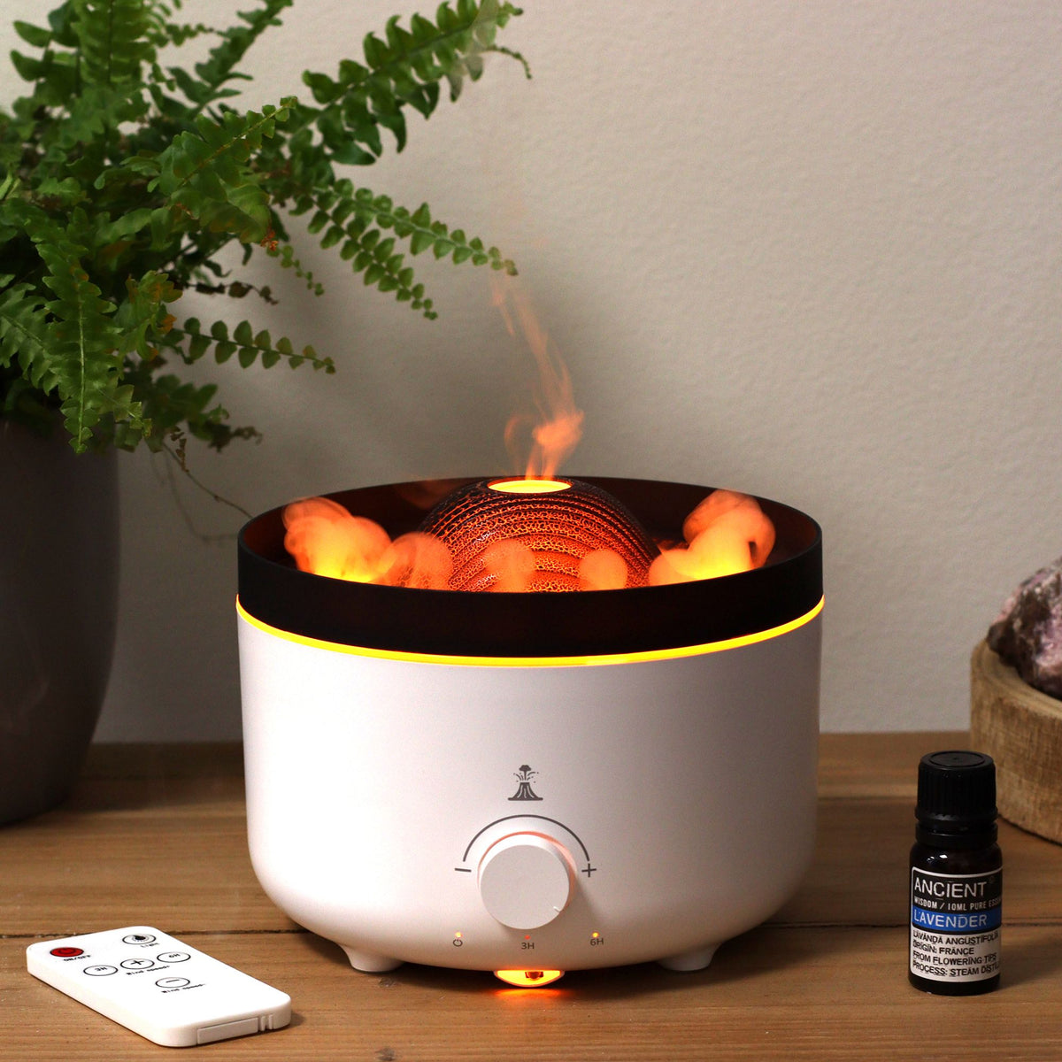 Vulcano - Großer Aromadiffuser mit 3D-Vulkan- & Flammeneffekt, Farbwechsel und Fernbedienung