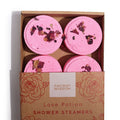 Aromatherapie Zen Duschbomben Set „Love Potion“ – 4 Shower Steamer für Sinnlichkeit & Wärme