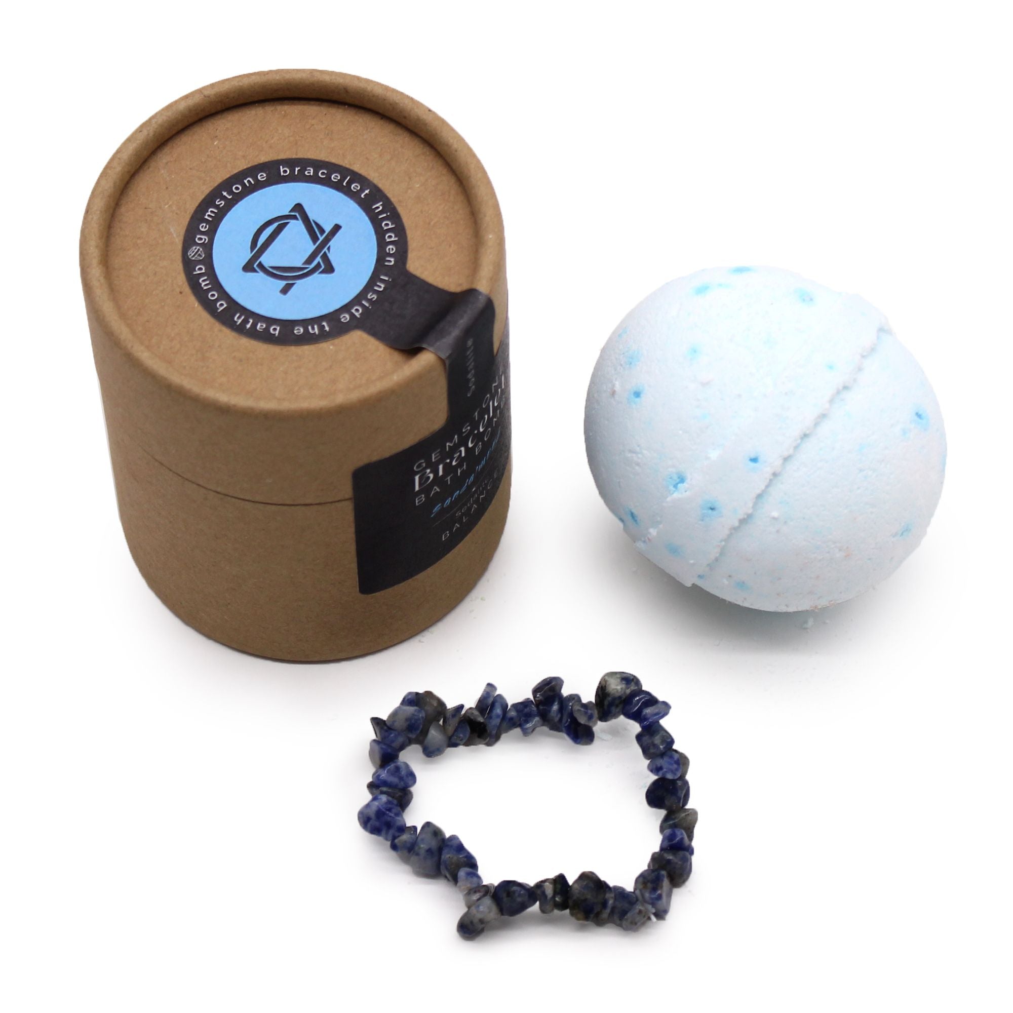 Badebombe mit Sodalith-Armband – Sandelholz & Meersalz
