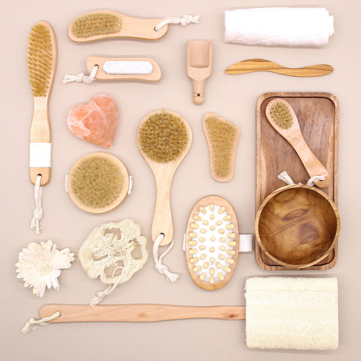 Körper-Peelingbürste mit Peelingstein & Wildschweinborsten