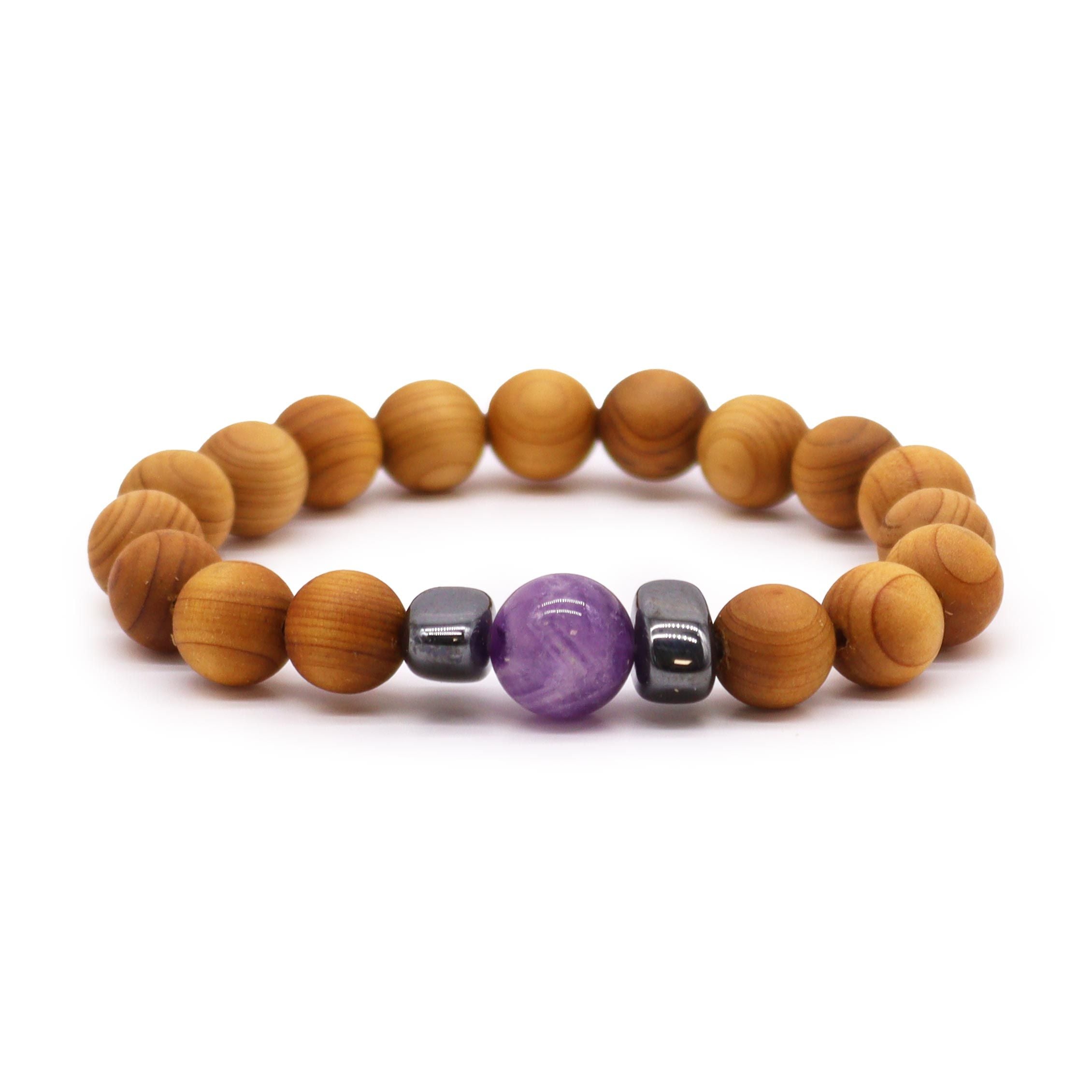 Zedernholzarmband mit Amethyst – Stirnchakra