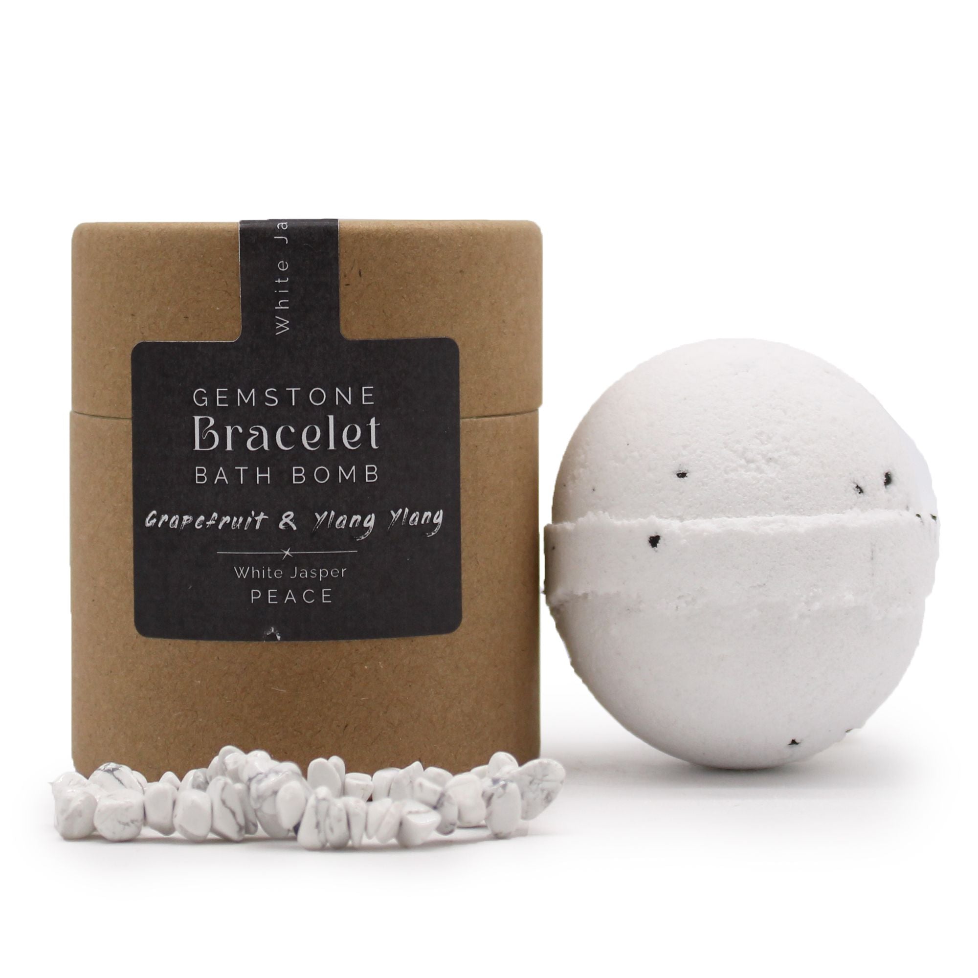 Badebombe mit Weißem-Jaspis-Armband – Grapefruit, Ylang-Ylang & Meersalz