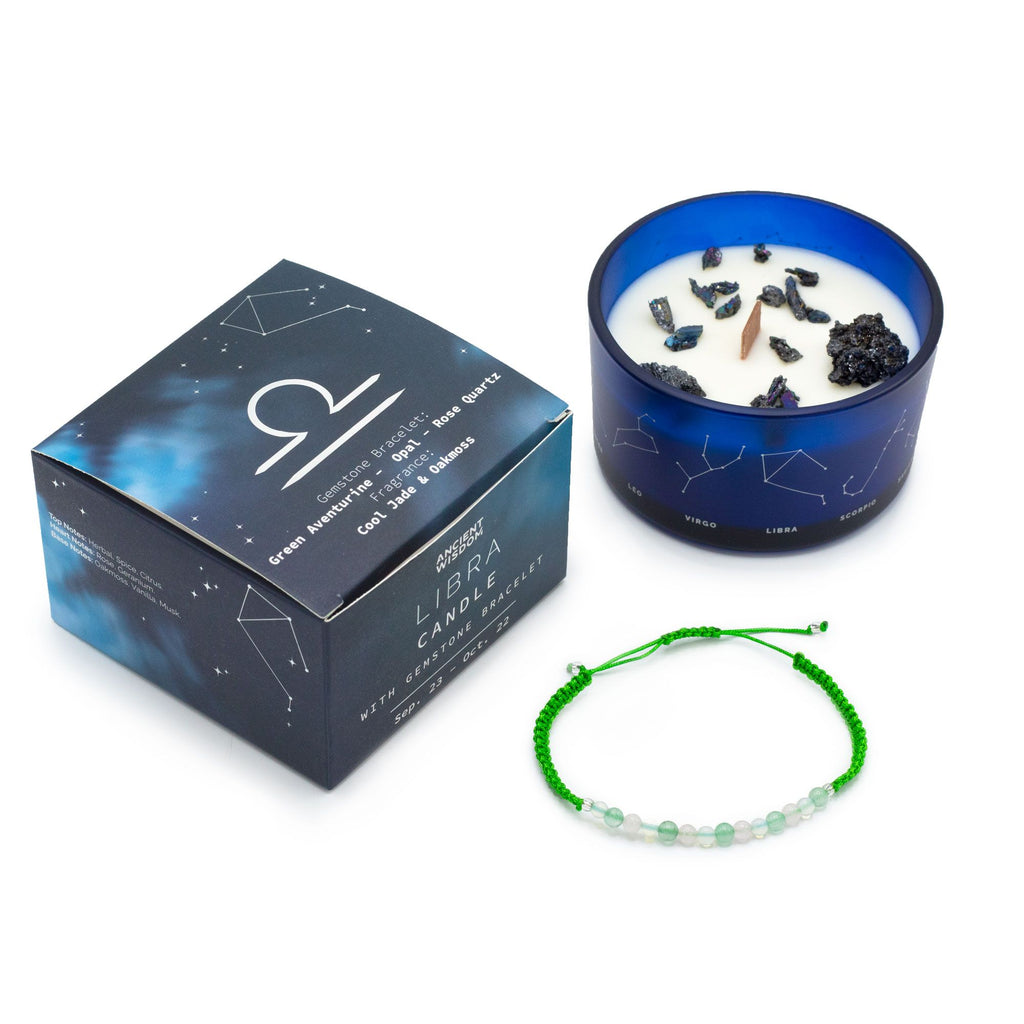 Sternzeichenkerze mit Edelsteinarmband – Waage