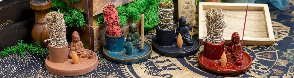 Multifunktionale Räucherschale in Terrakotta-Optik - Buddha