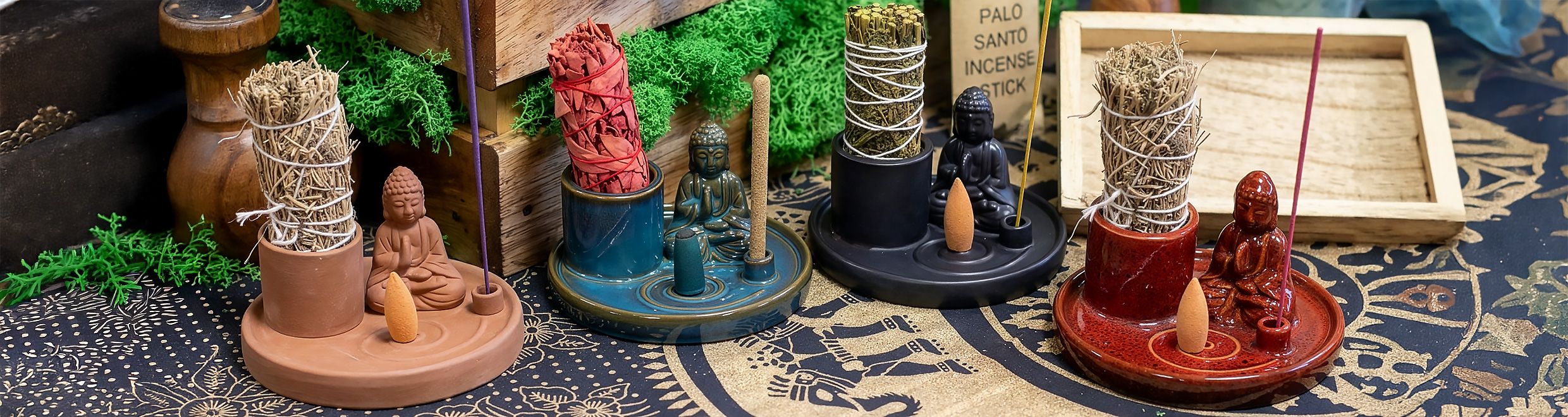 Multifunktionale Räucherschale in Terrakotta-Optik - Buddha