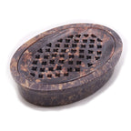 Speckstein-Seifenschale – oval mit Abtropfeinsatz