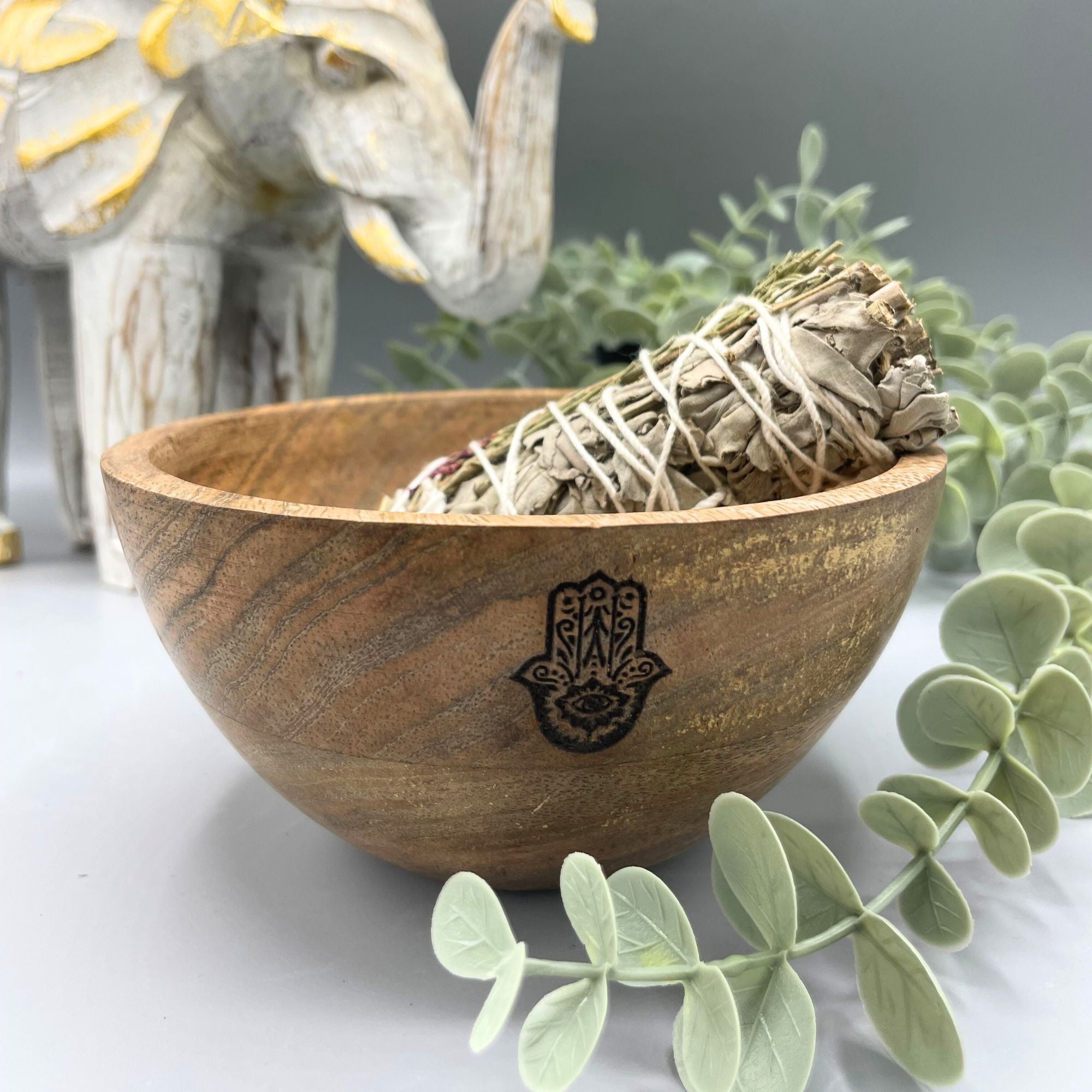 Ritualschale Hamsa · Mangoholz · 14x7cm