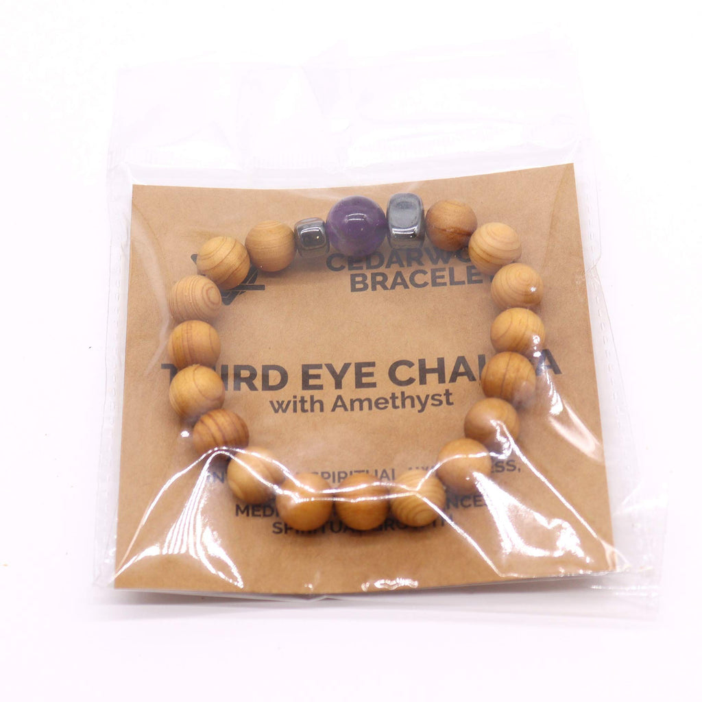 Zedernholzarmband mit Amethyst – Stirnchakra