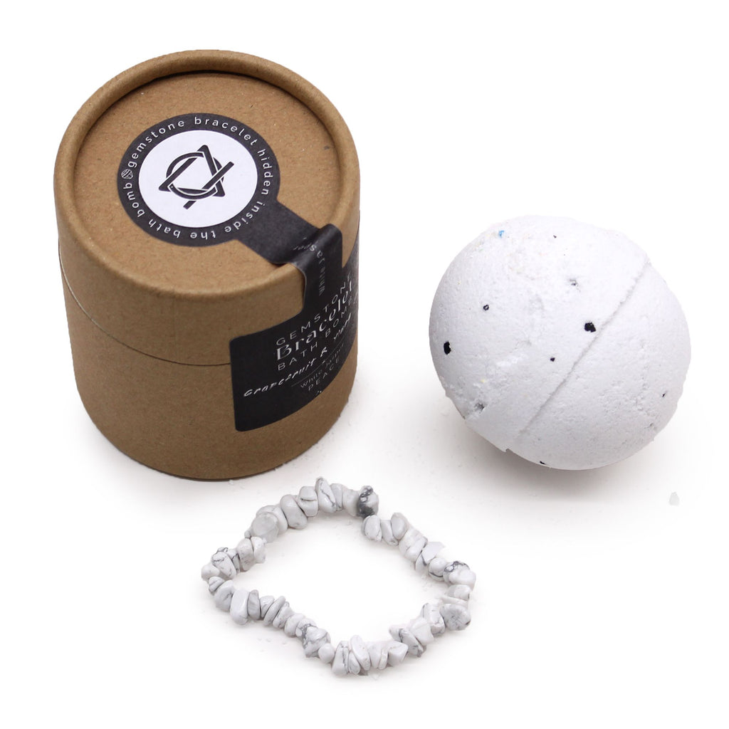 Badebombe mit Weißem-Jaspis-Armband – Grapefruit, Ylang-Ylang & Meersalz