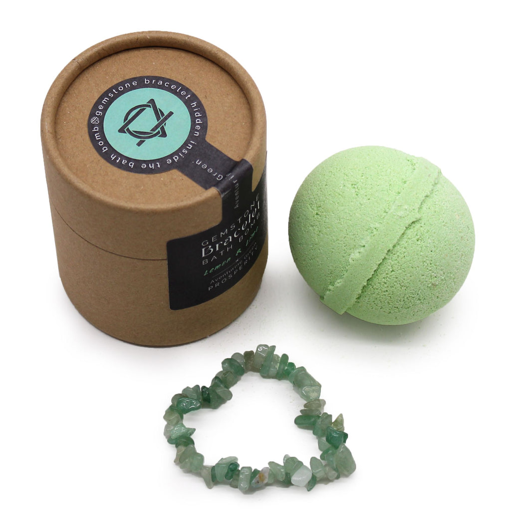 Badebombe mit Aventurin-Armband – Zitrone, Limette & Meersalz