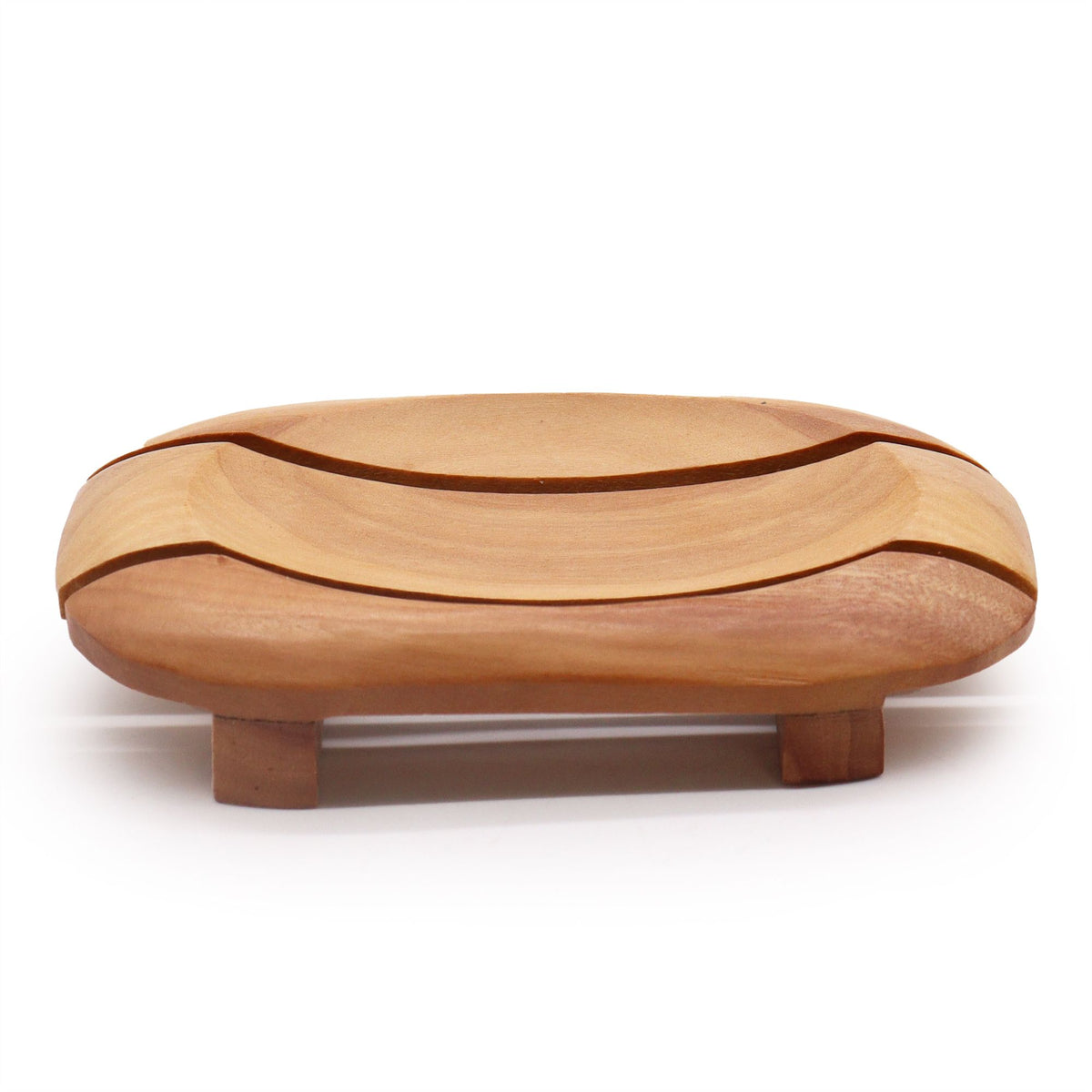 Mahagoni-Seifenschale – oval mit Lamellendesign – handgemacht & nachhaltig