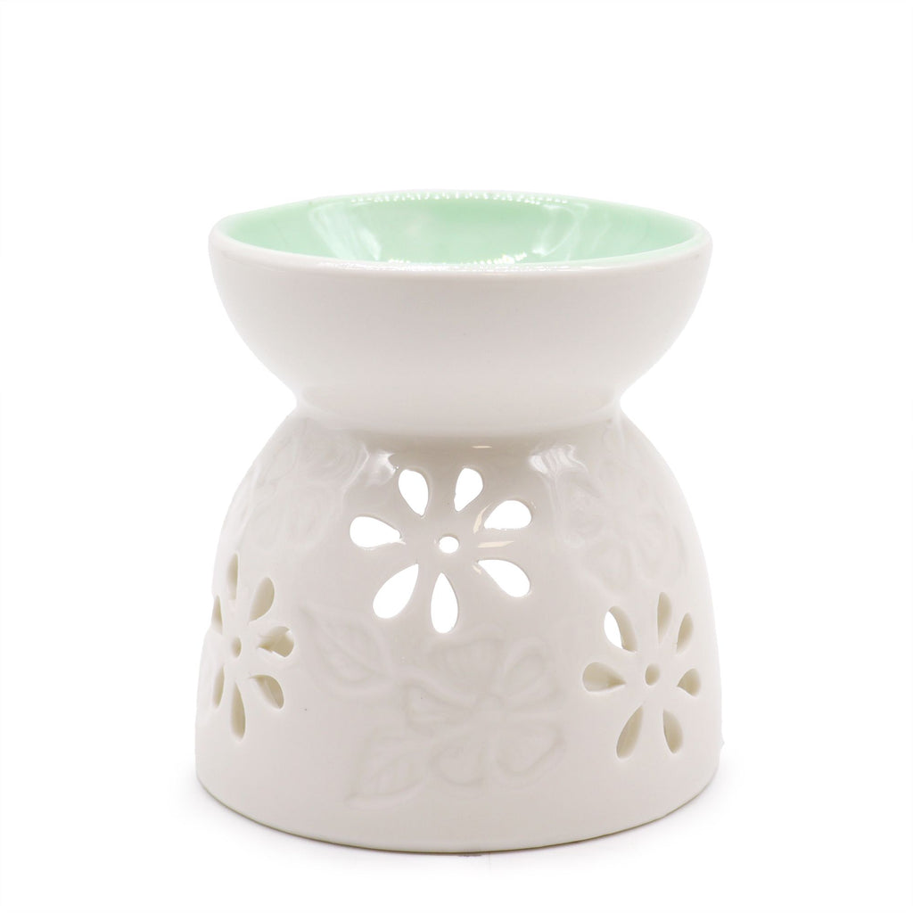 Duftlampe aus weißer Keramik - Blumenmotiv