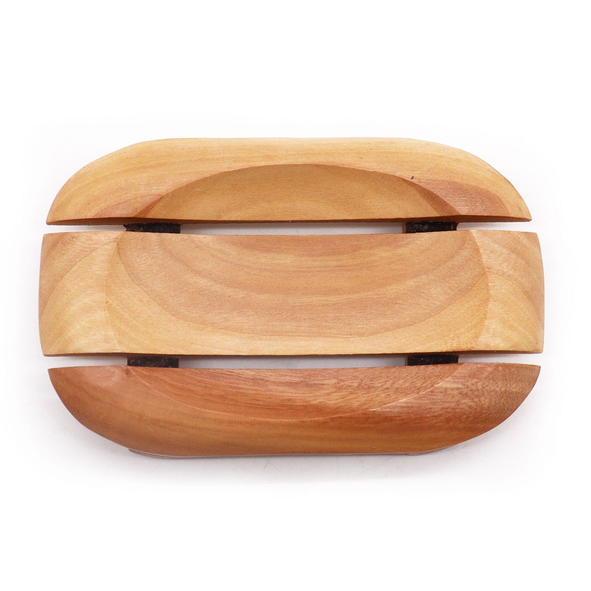 Mahagoni-Seifenschale – oval mit Lamellendesign – handgemacht & nachhaltig