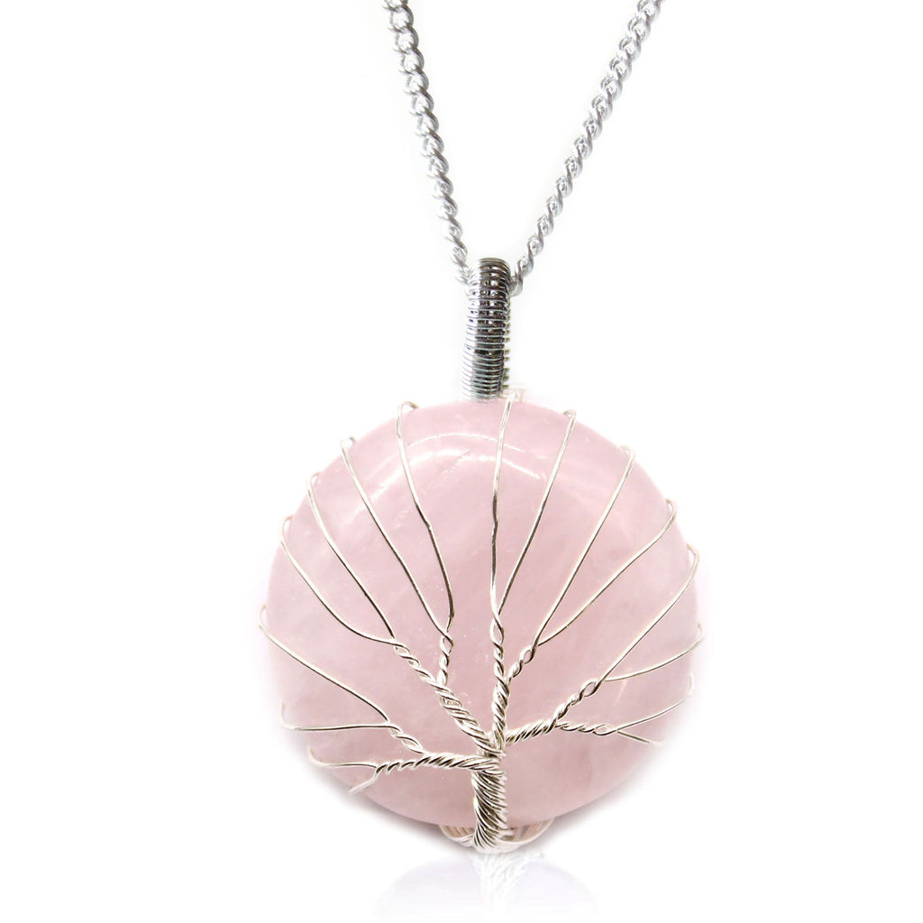 Edelsteinhalskette Tree of Life - Rosenquartz