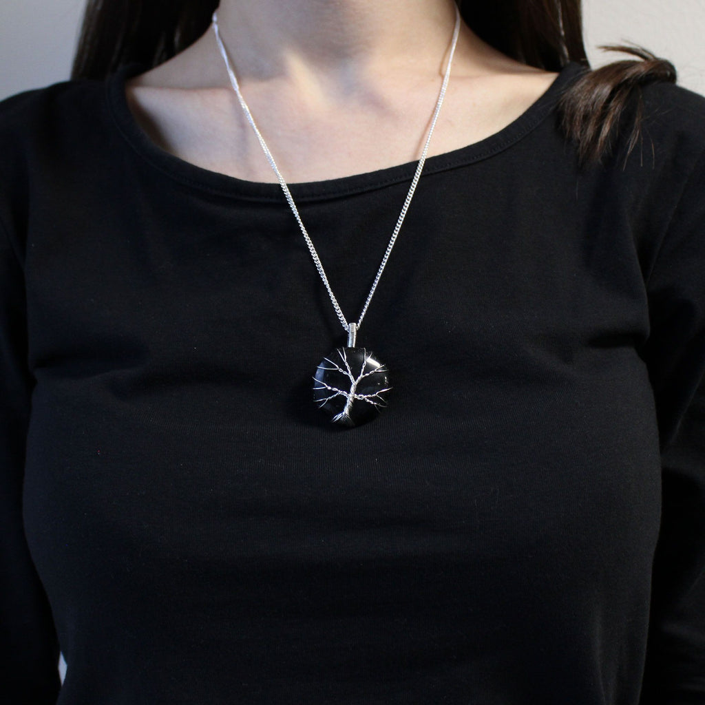 Edelsteinhalskette Tree of Life - Schwarzer Onyx