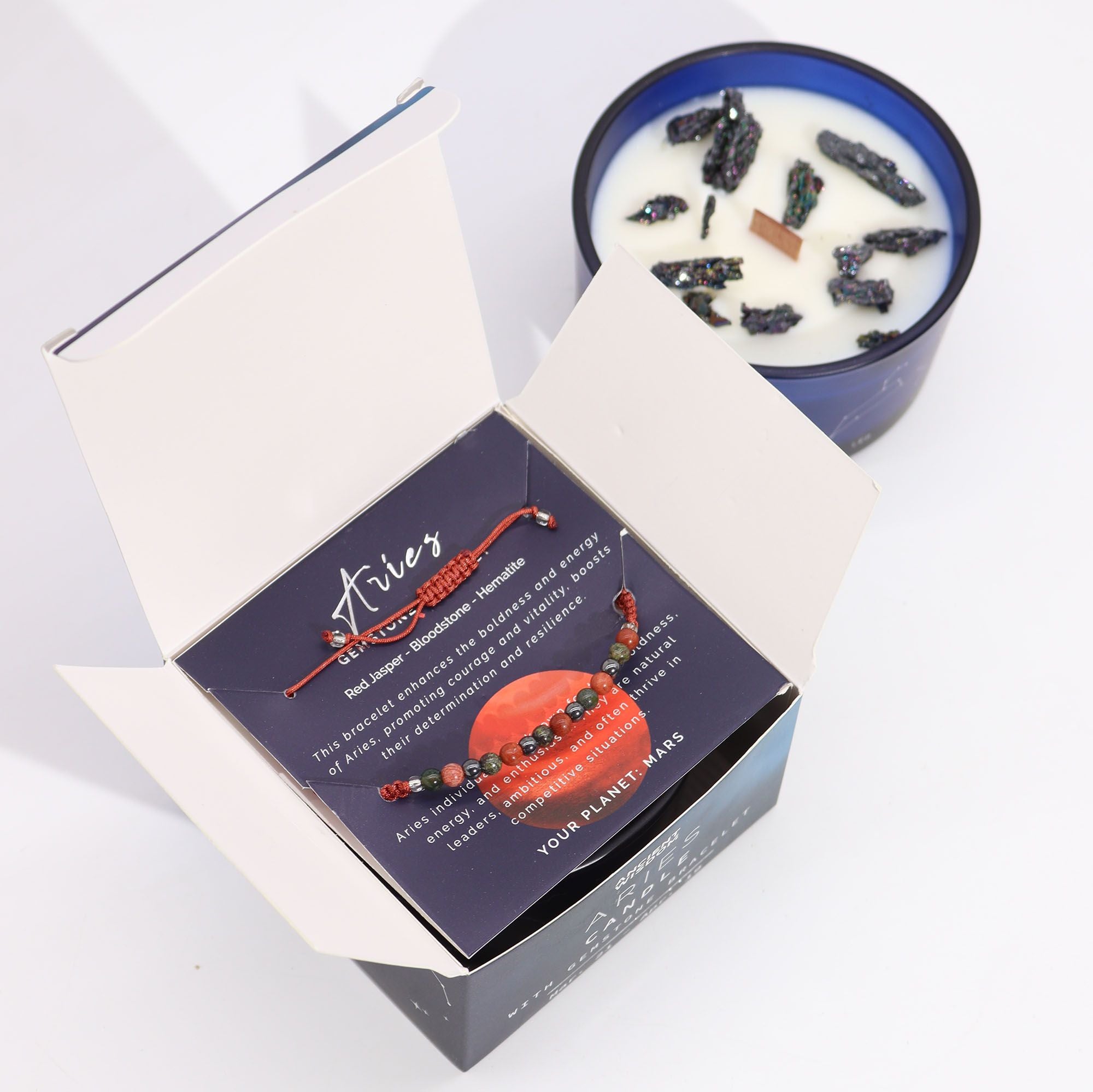Sternzeichenkerze mit Edelsteinarmband – Widder