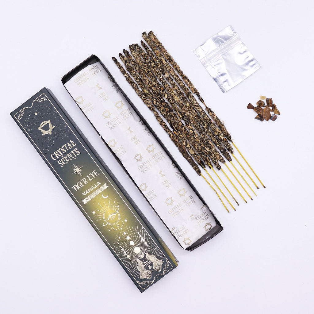 Crystal Scents Räucherstäbchen mit Tigerauge – Vanille