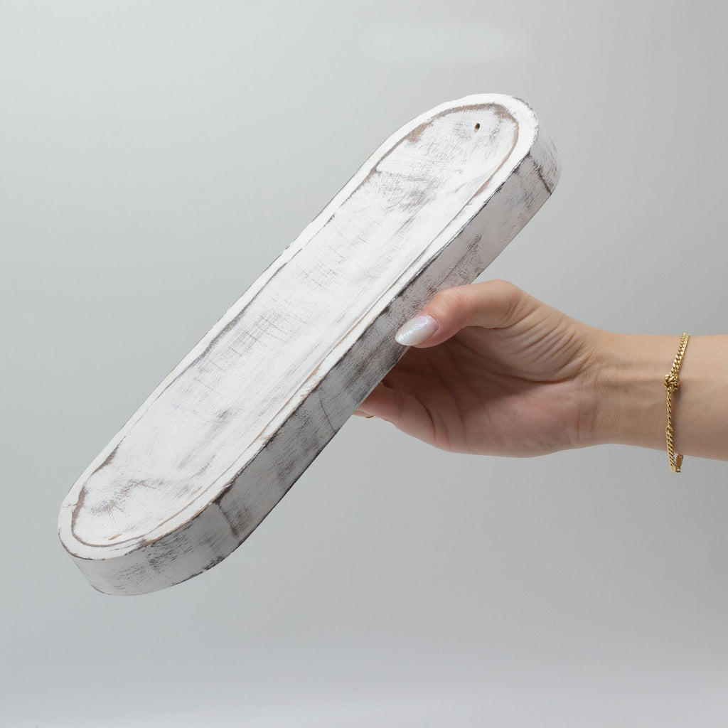Räucherstäbchenhalter aus Mangoholz in Whitewash-Optik, groß