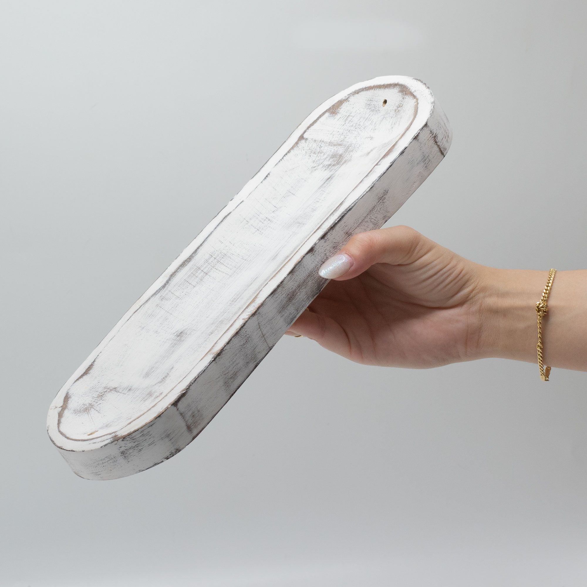 Räucherstäbchenhalter aus Mangoholz in Whitewash-Optik, groß