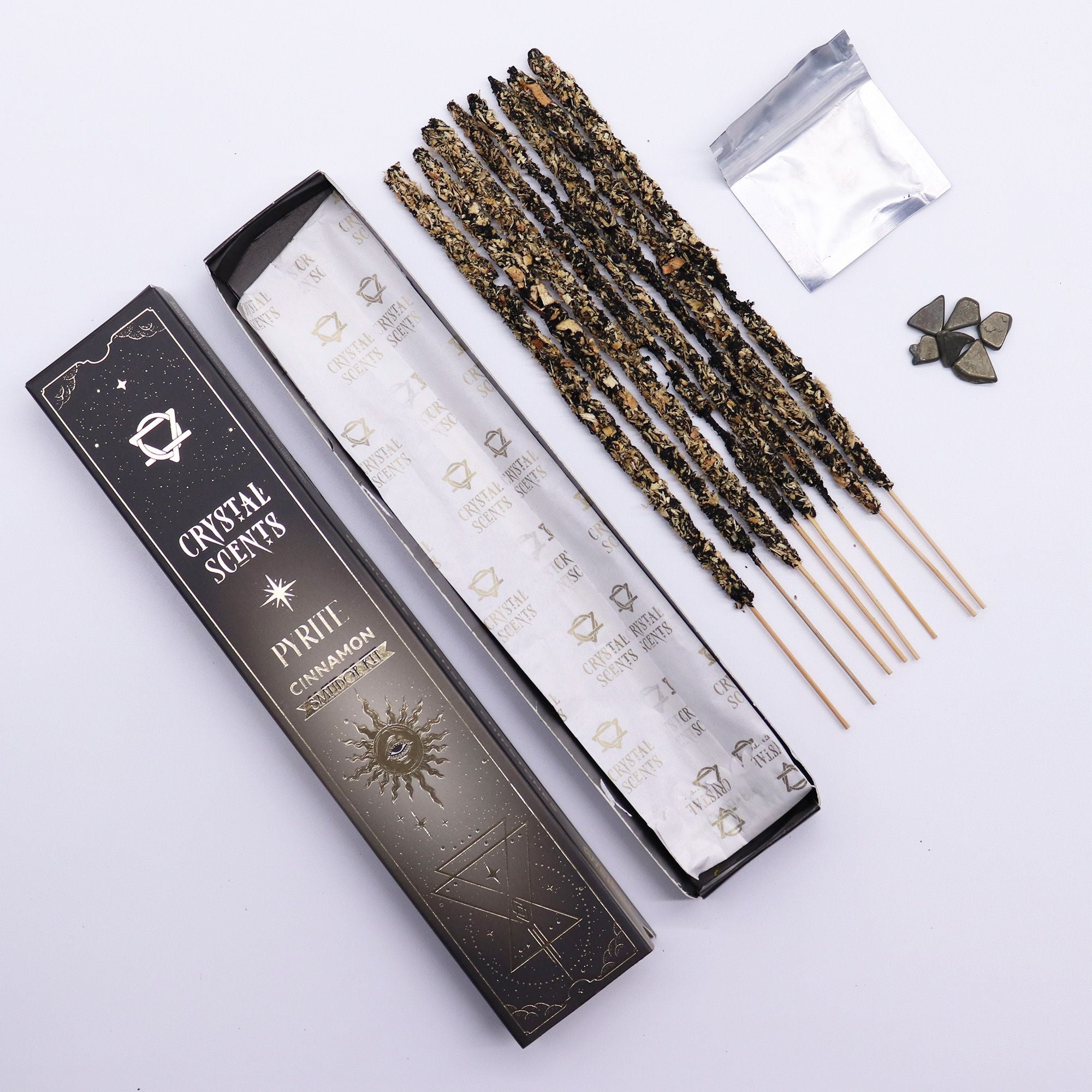 Crystal Scents Räucherstäbchen mit Pyrit – Zimt