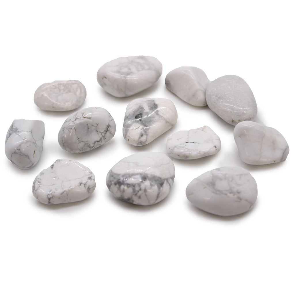 Weißer Howlith - Magnesit - 12 mittlere afrikanische Trommelsteine