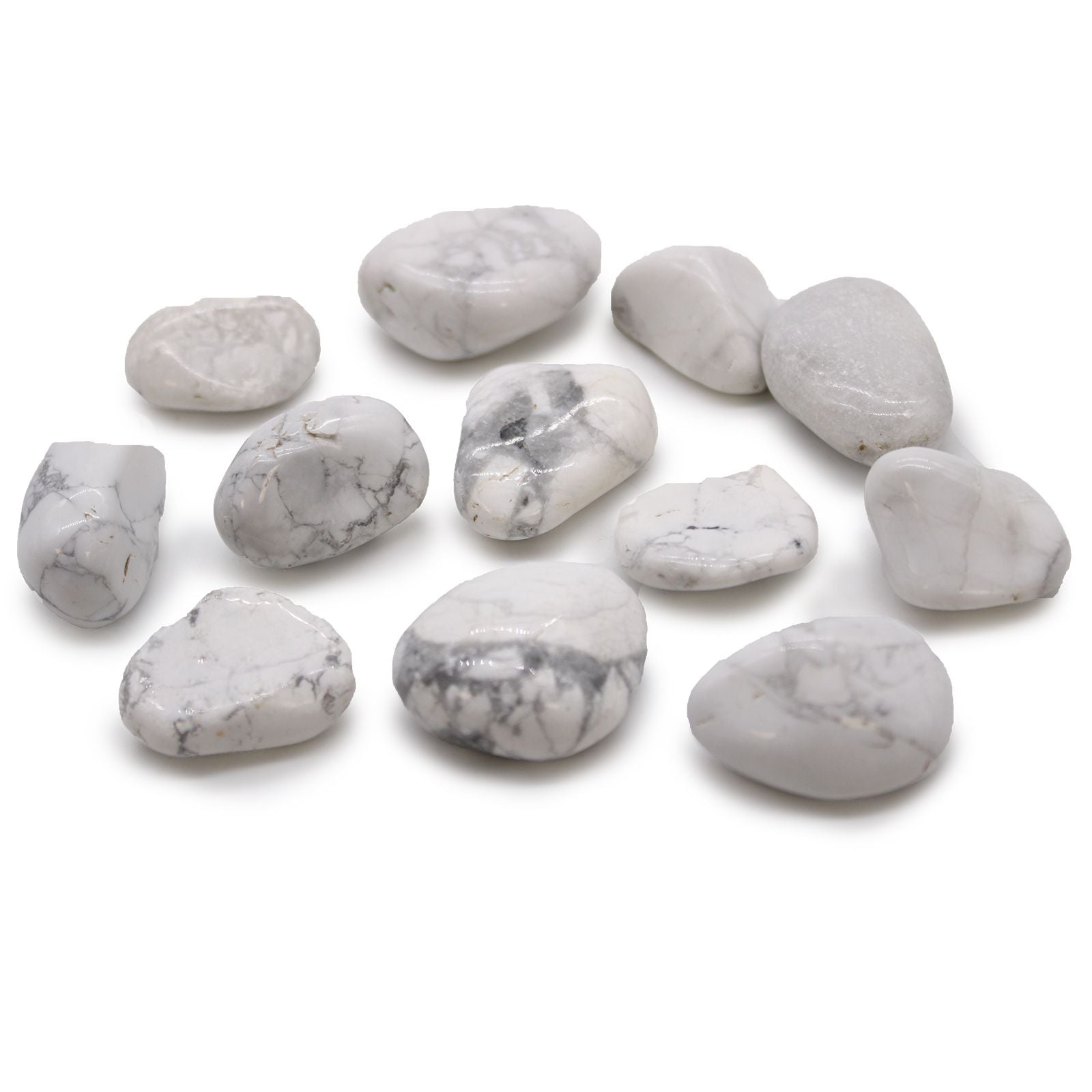Weißer Howlith - Magnesit - 12 mittlere afrikanische Trommelsteine