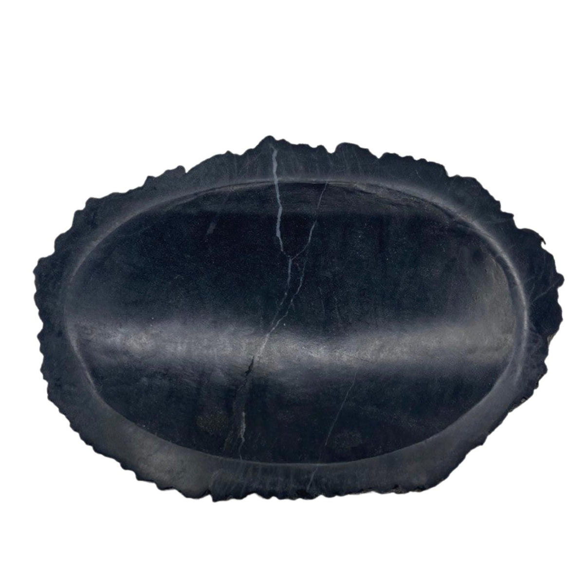 Seifenschale aus versteinertem Holz – Schwarz-Braun & Naturrand