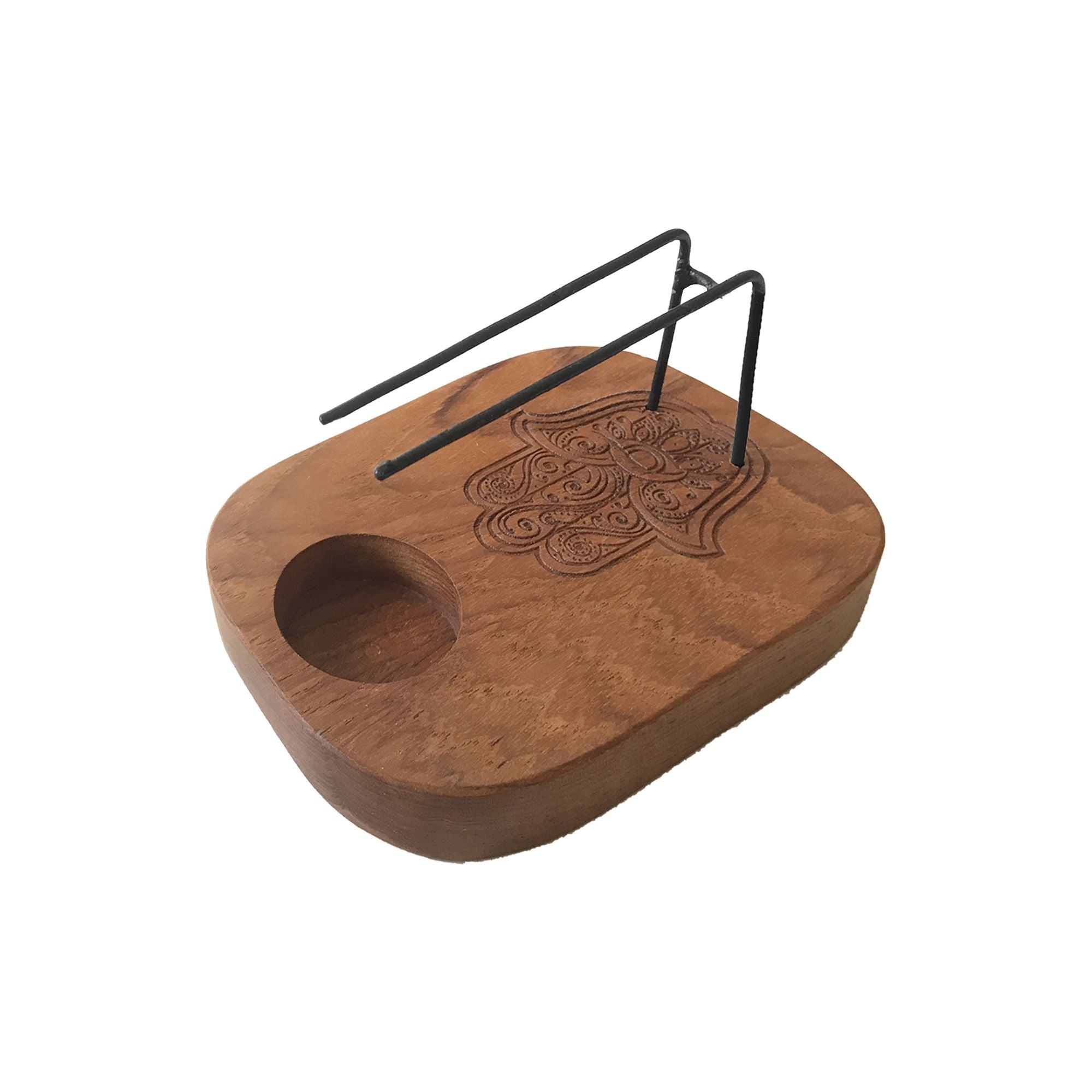 Räucherwerk-Halter aus Teakholz mit Hamsa Design