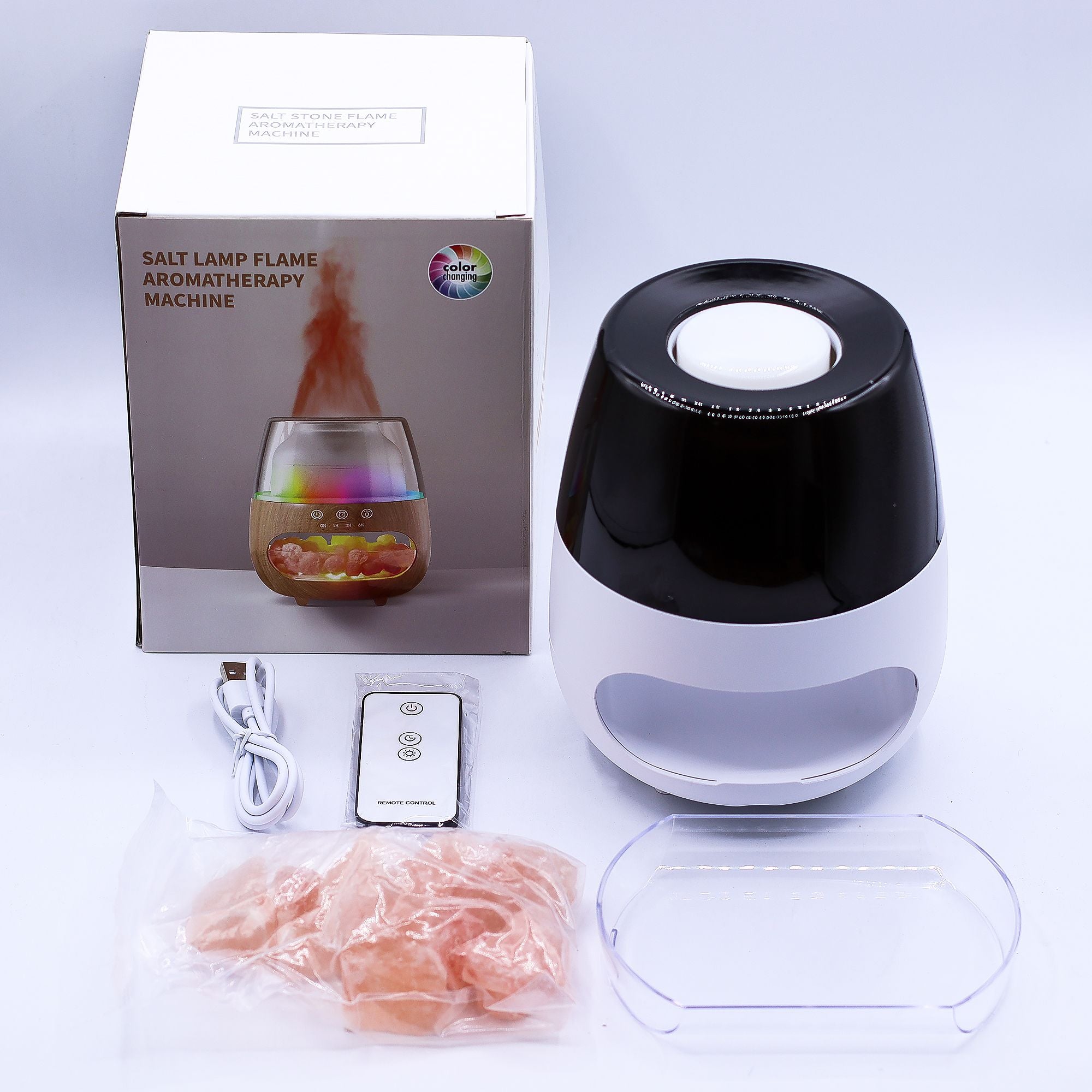 Kleiner Aromadiffuser mit Salzkammer, Flammeneffekt und Farbwechsel