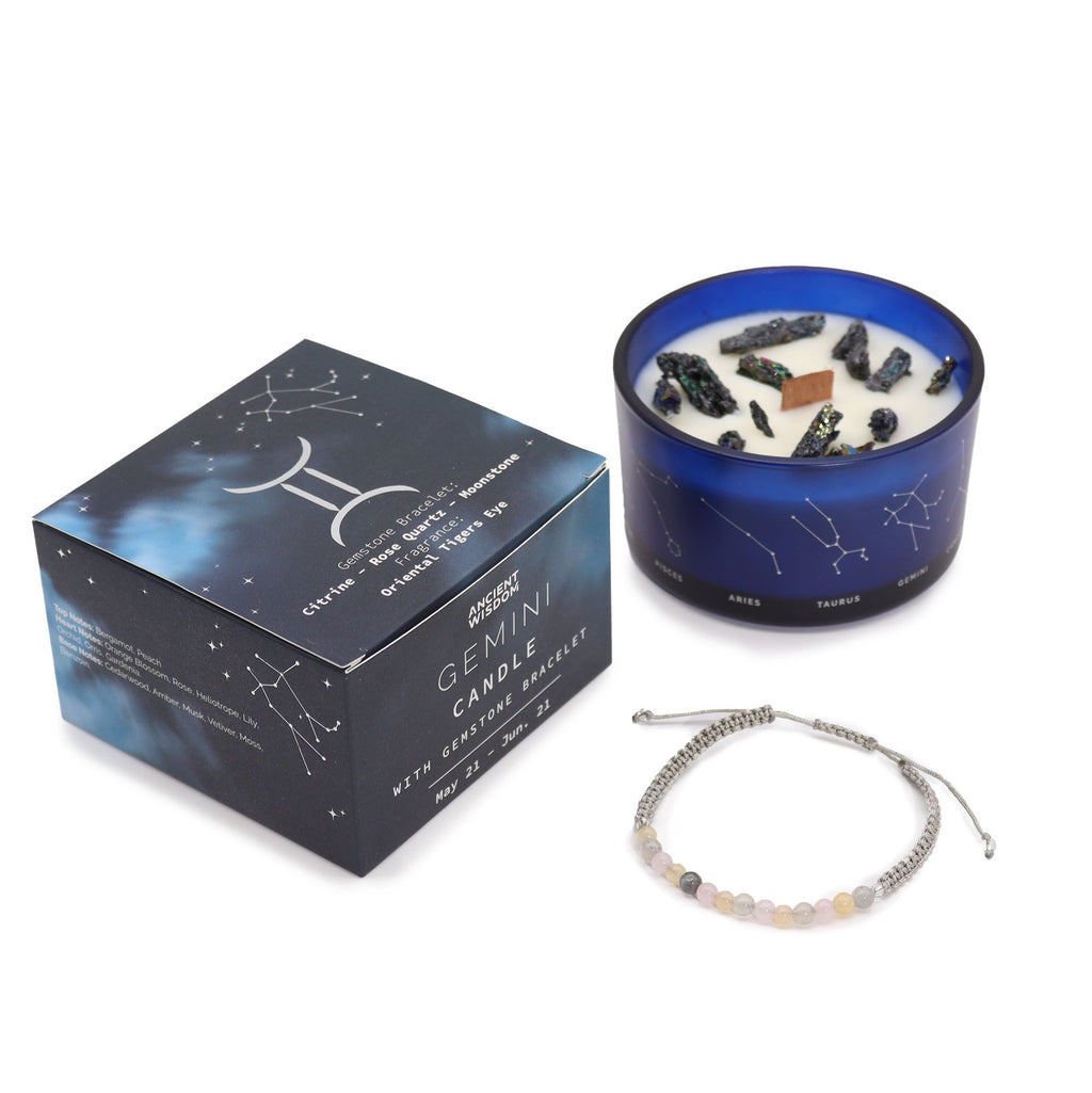 Sternzeichenkerze mit Edelsteinarmband – Zwillinge