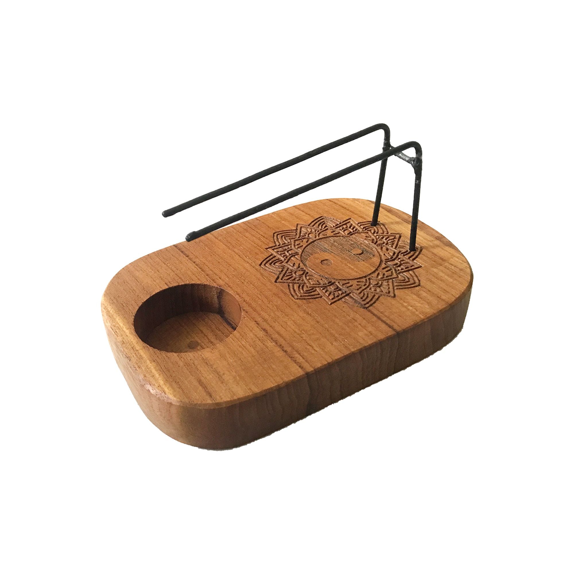 Räucherwerk-Halter aus Teakholz mit Yin-Yang-Design